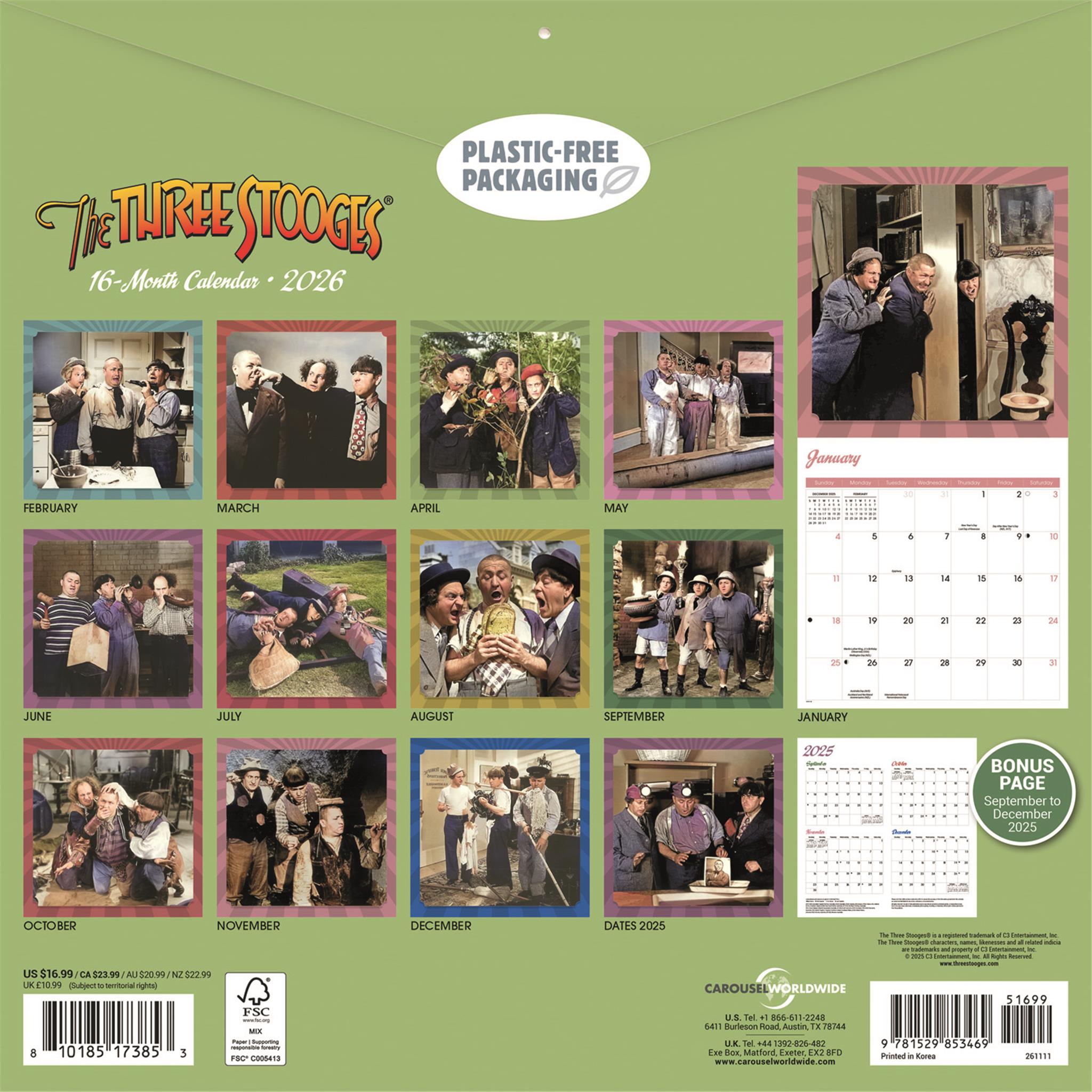Three Stooges 2026 Wall Calendar