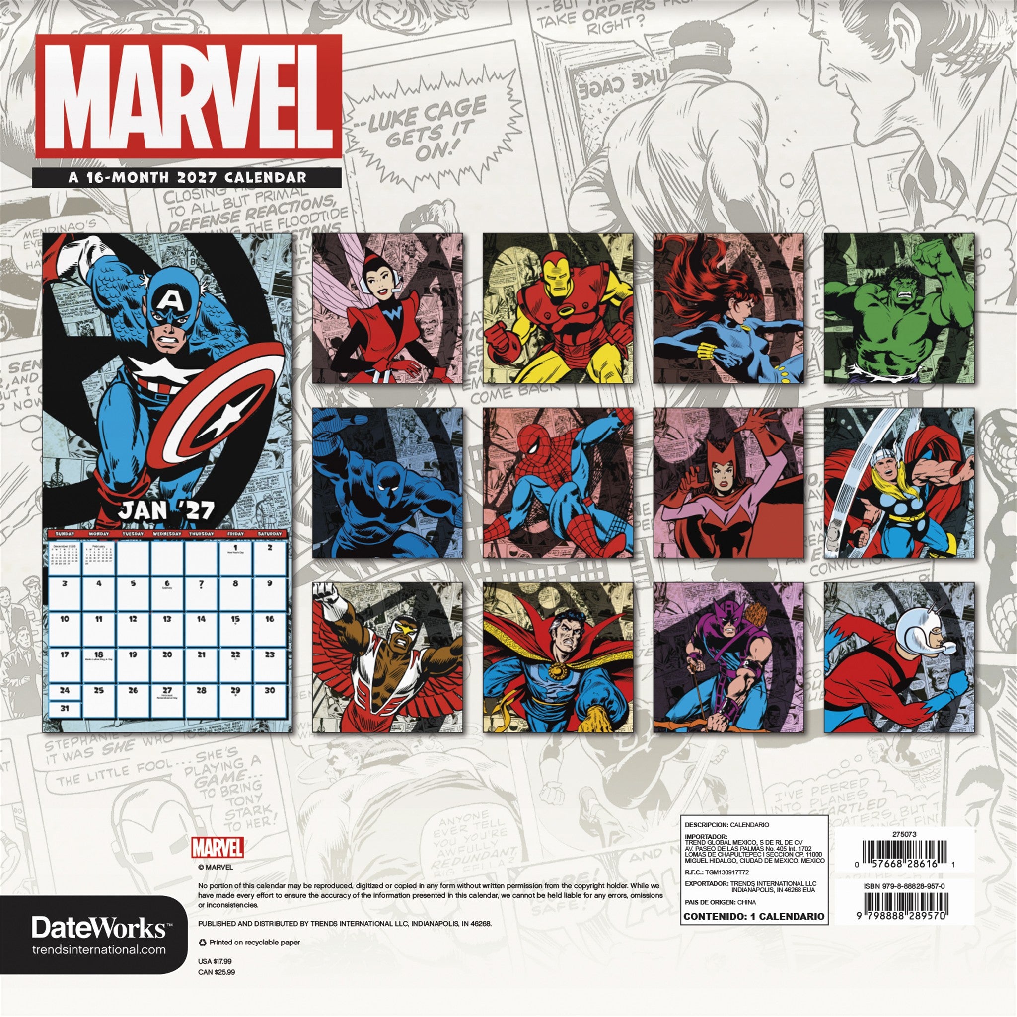 Calendrier mural Marvel Comics 2027