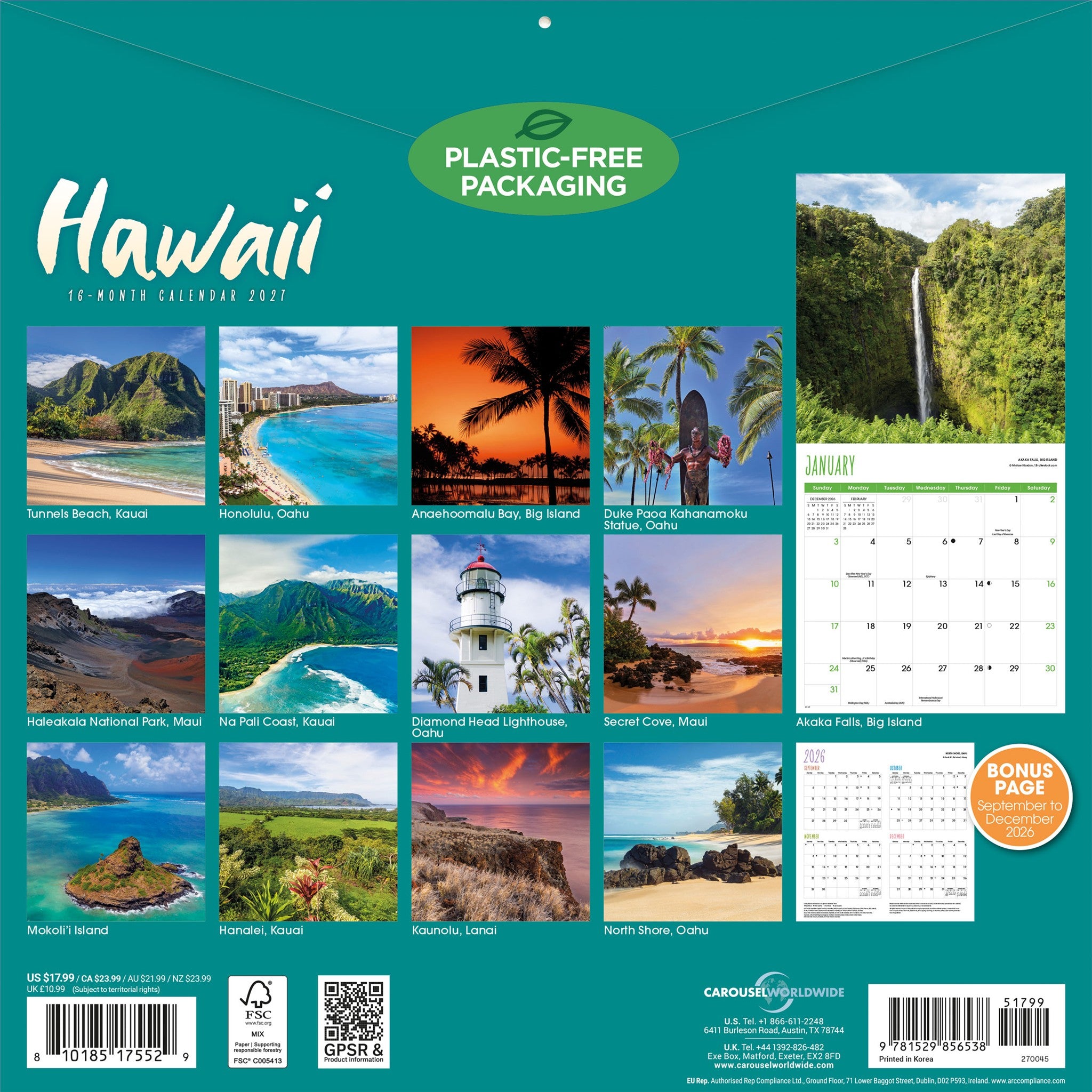 Calendrier mural Hawaii 2027