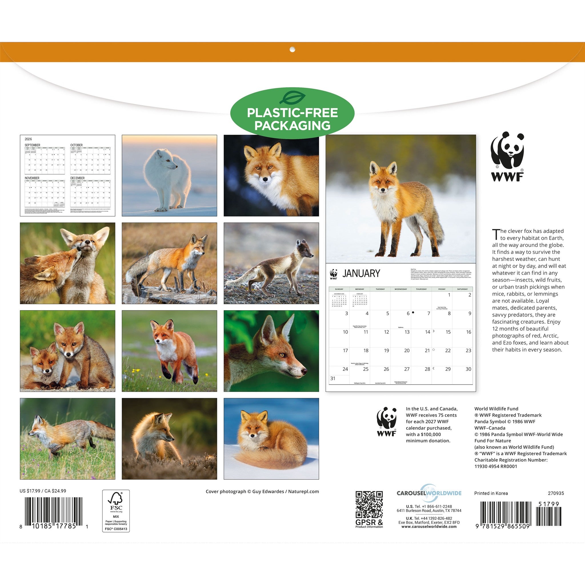 Calendrier mural 2027 Renards du Fonds mondial pour la nature
