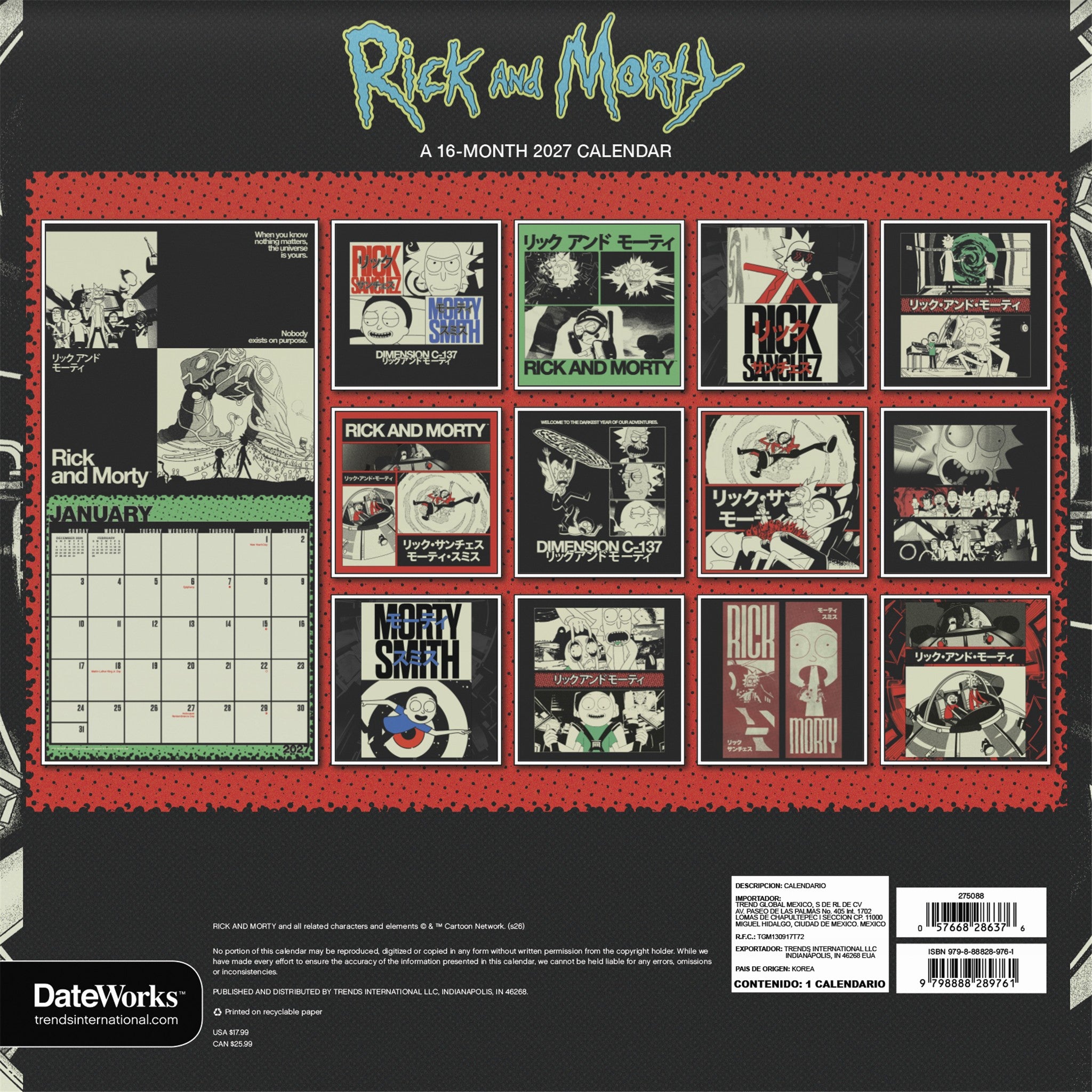 Calendrier mural Rick et Morty 2027