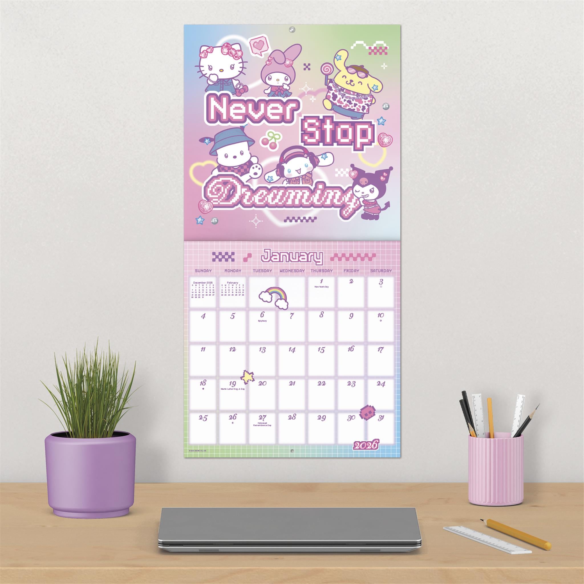 Calendrier mural de luxe Hello Kitty et ses amis exclusif avec autocollant 2026
