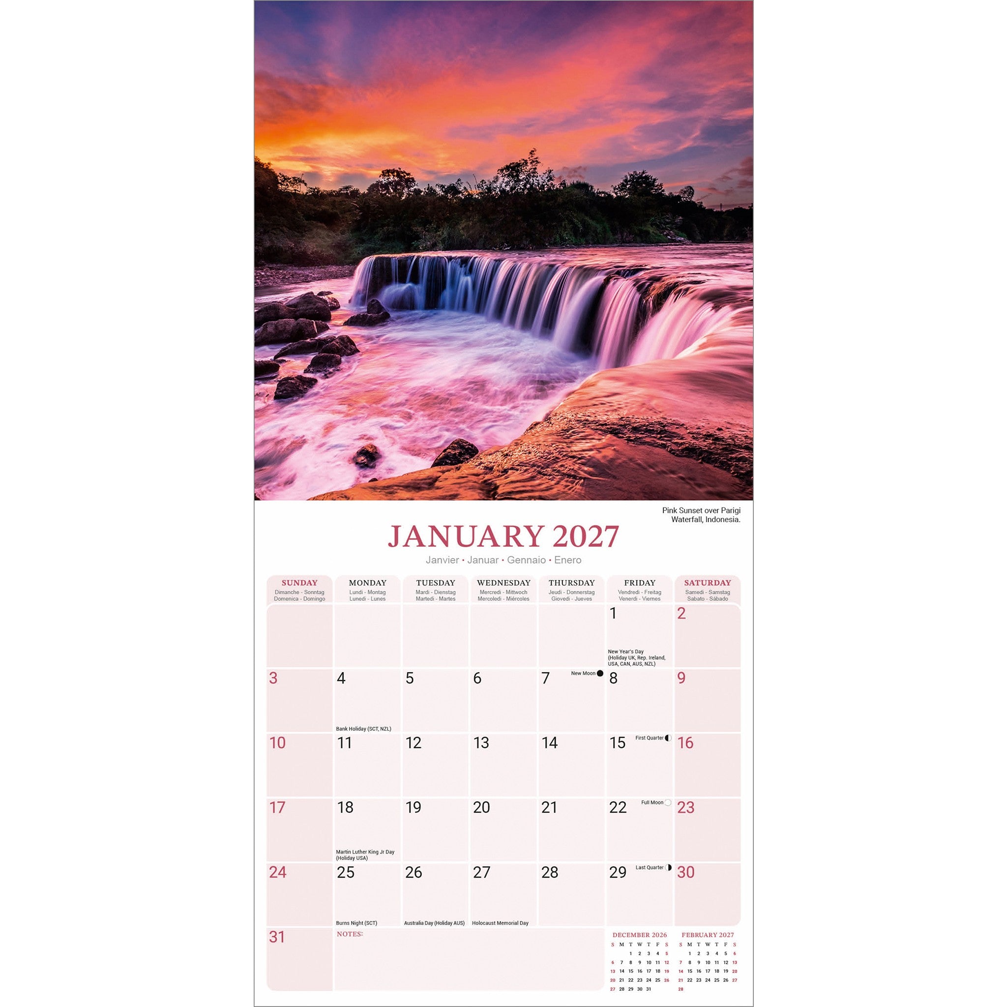 Waterfalls 2027 Wall Calendar