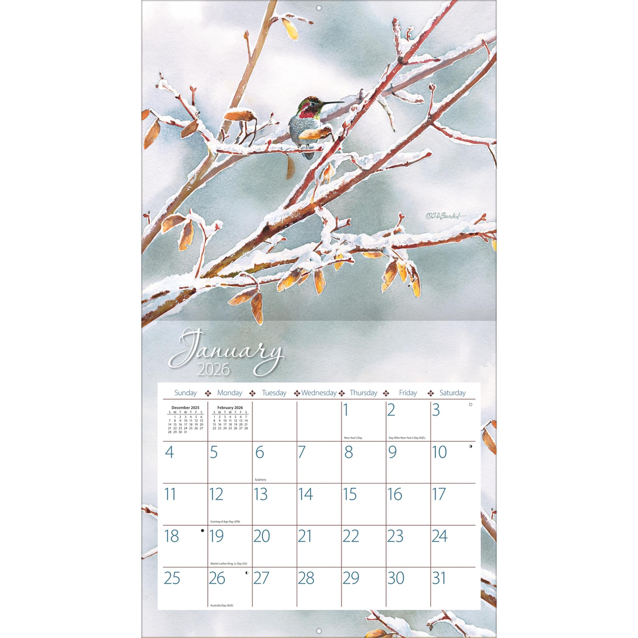 Calendrier mural de luxe Colibris 2026 - Disponible uniquement en ligne