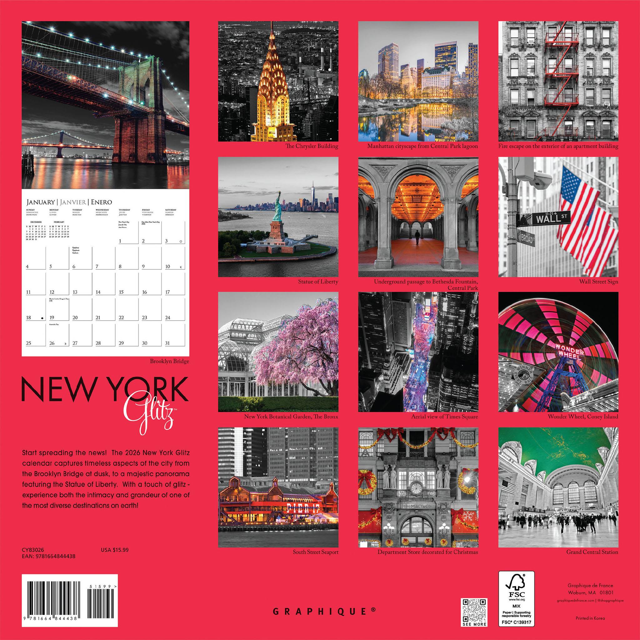 Calendrier mural New York Glitz 2026