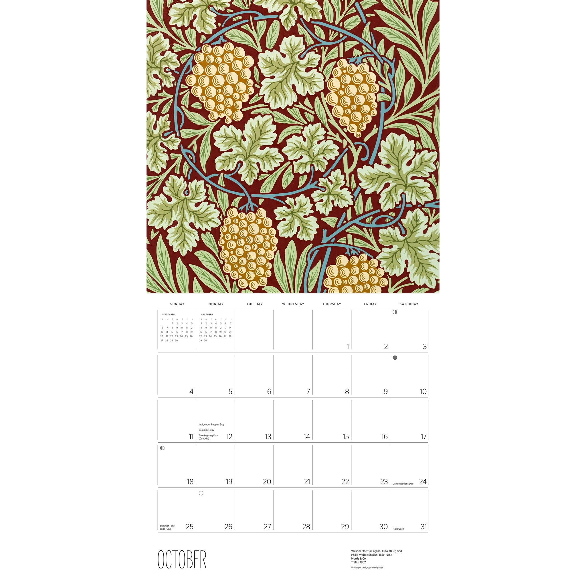 Calendrier mural William Morris Arts & Crafts Designs 2026