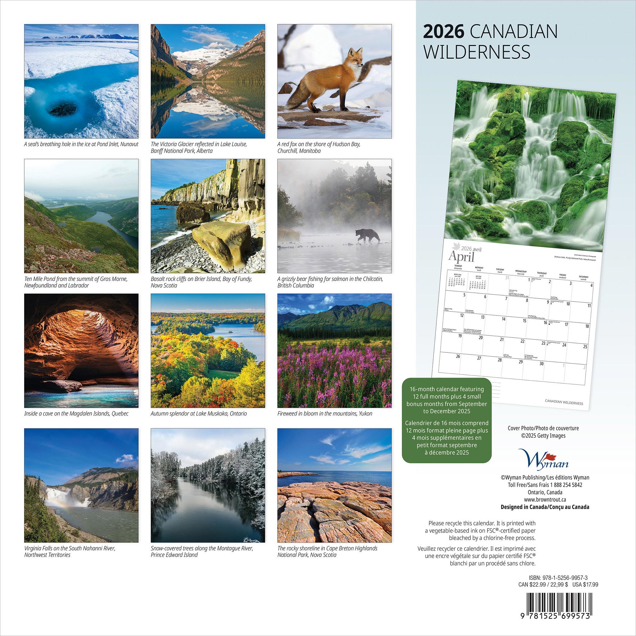 Calendrier mural 2026 sur la nature sauvage canadienne - Disponible uniquement en ligne
