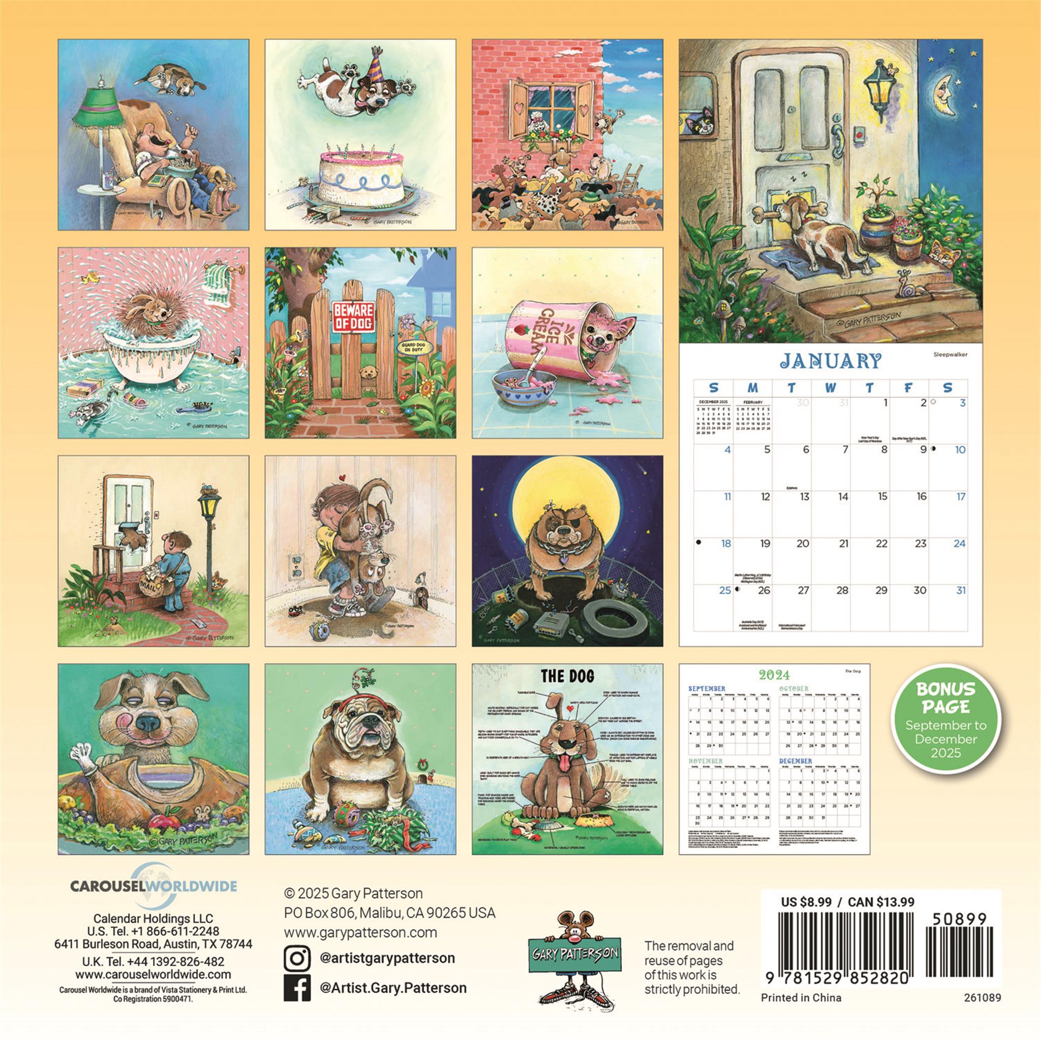 Calendrier magnétique miniature Gary Patterson Dogs 2026