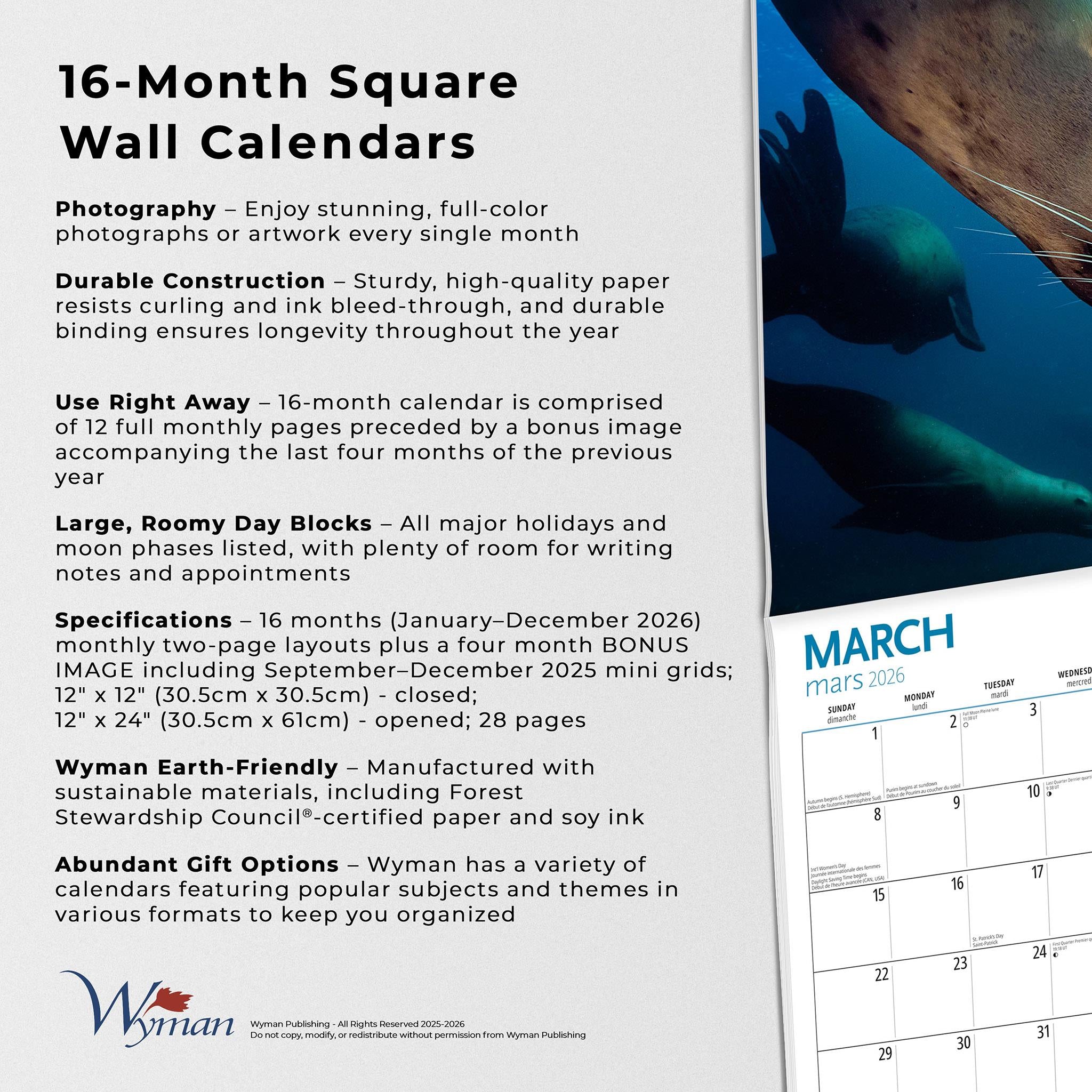 Canadian Geographic Wildlife 2026 Wall Calendar