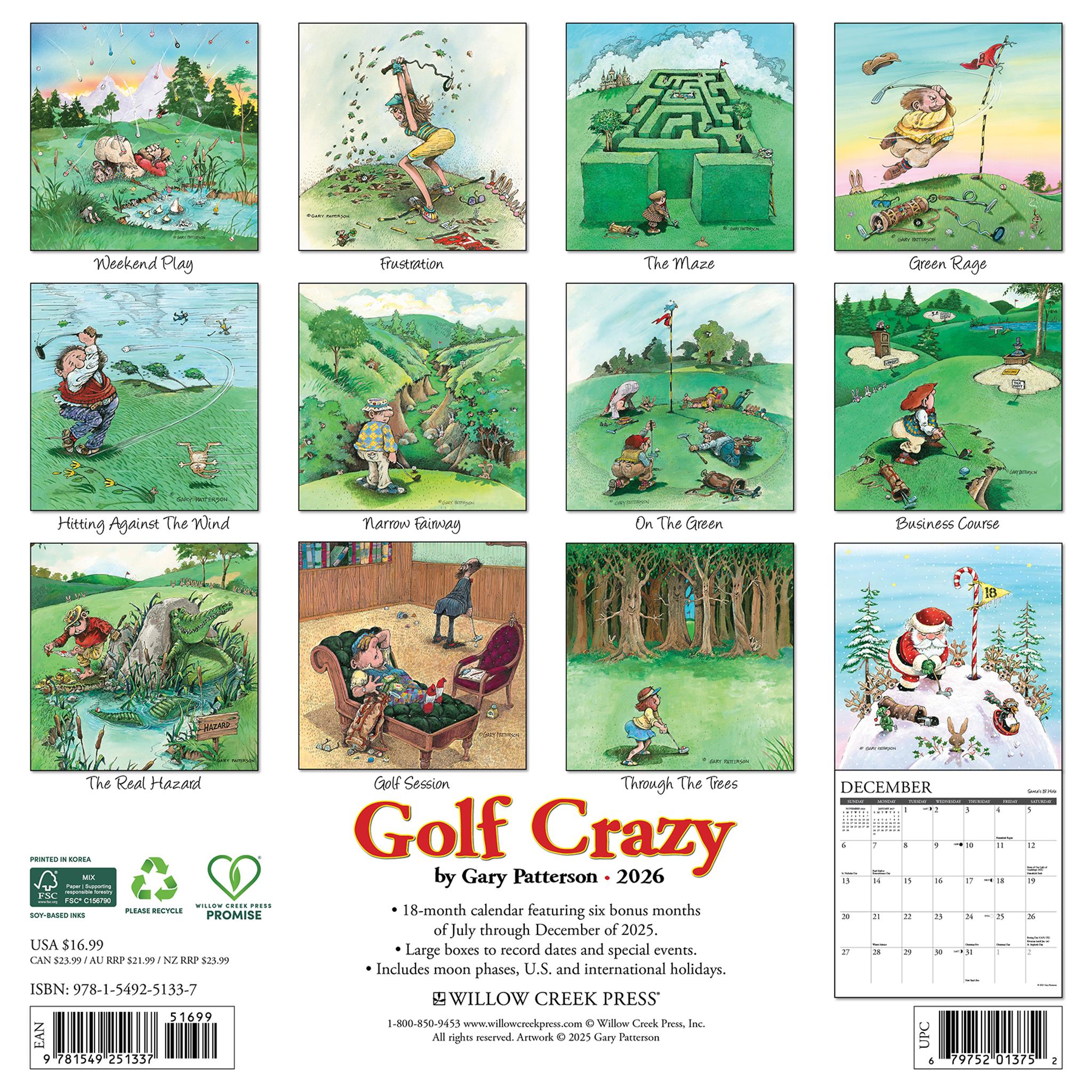 Calendrier mural Gary Patterson Golf Crazy 2026