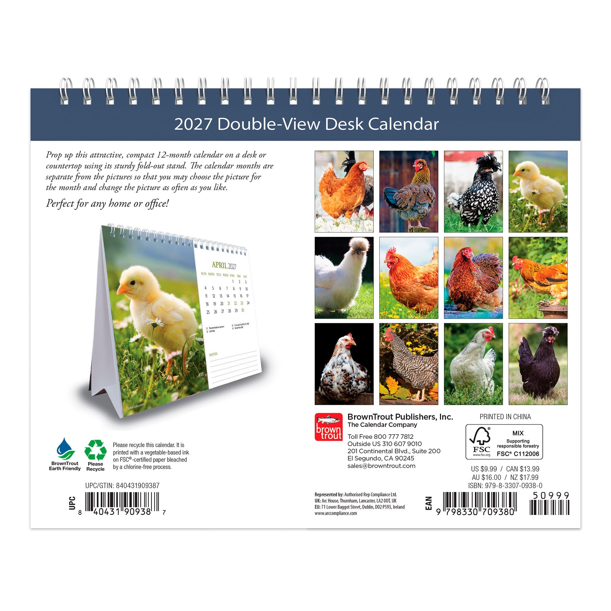 Chickens Double-View 2027 Easel Calendar - Online Only