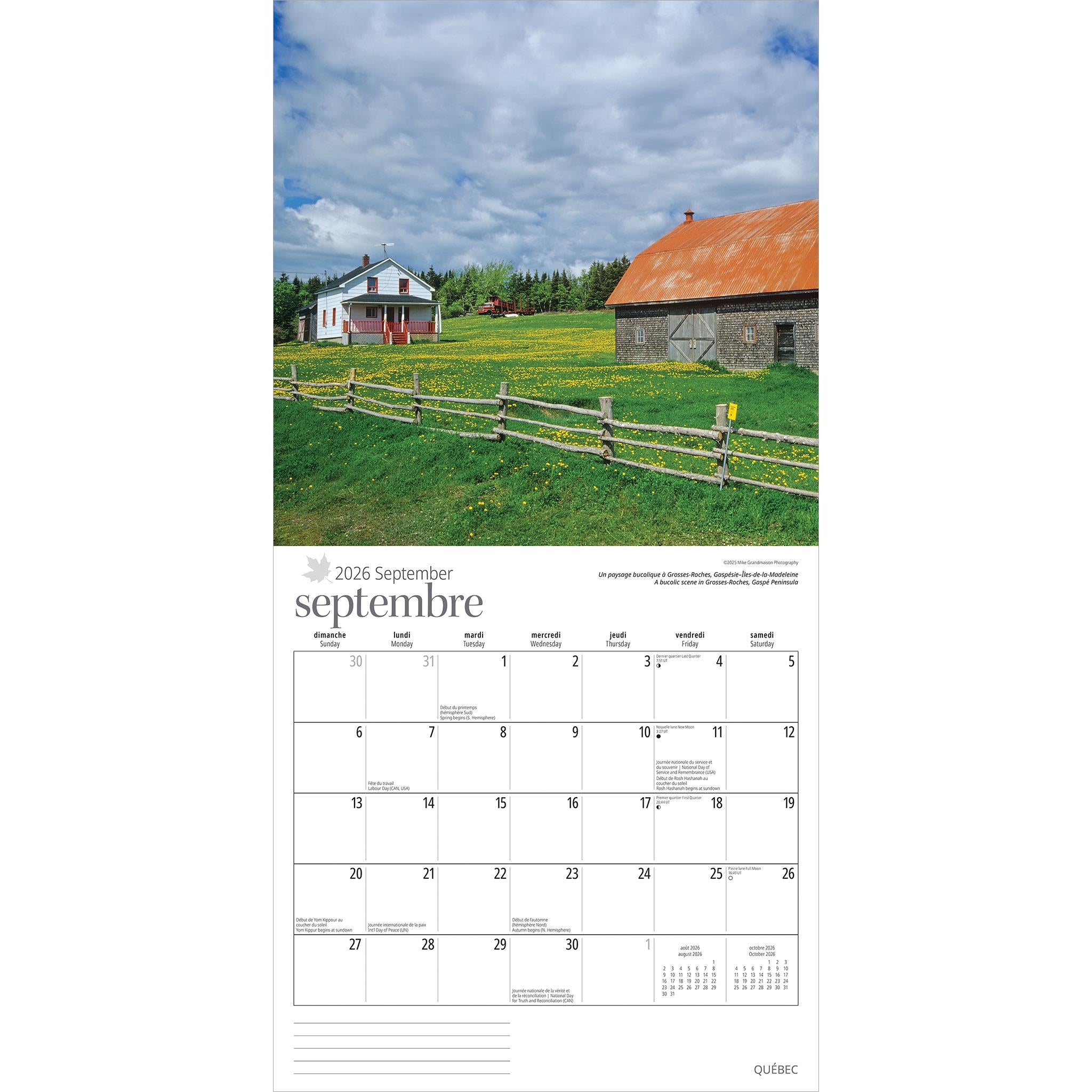 Quebec 2026 Wall Calendar