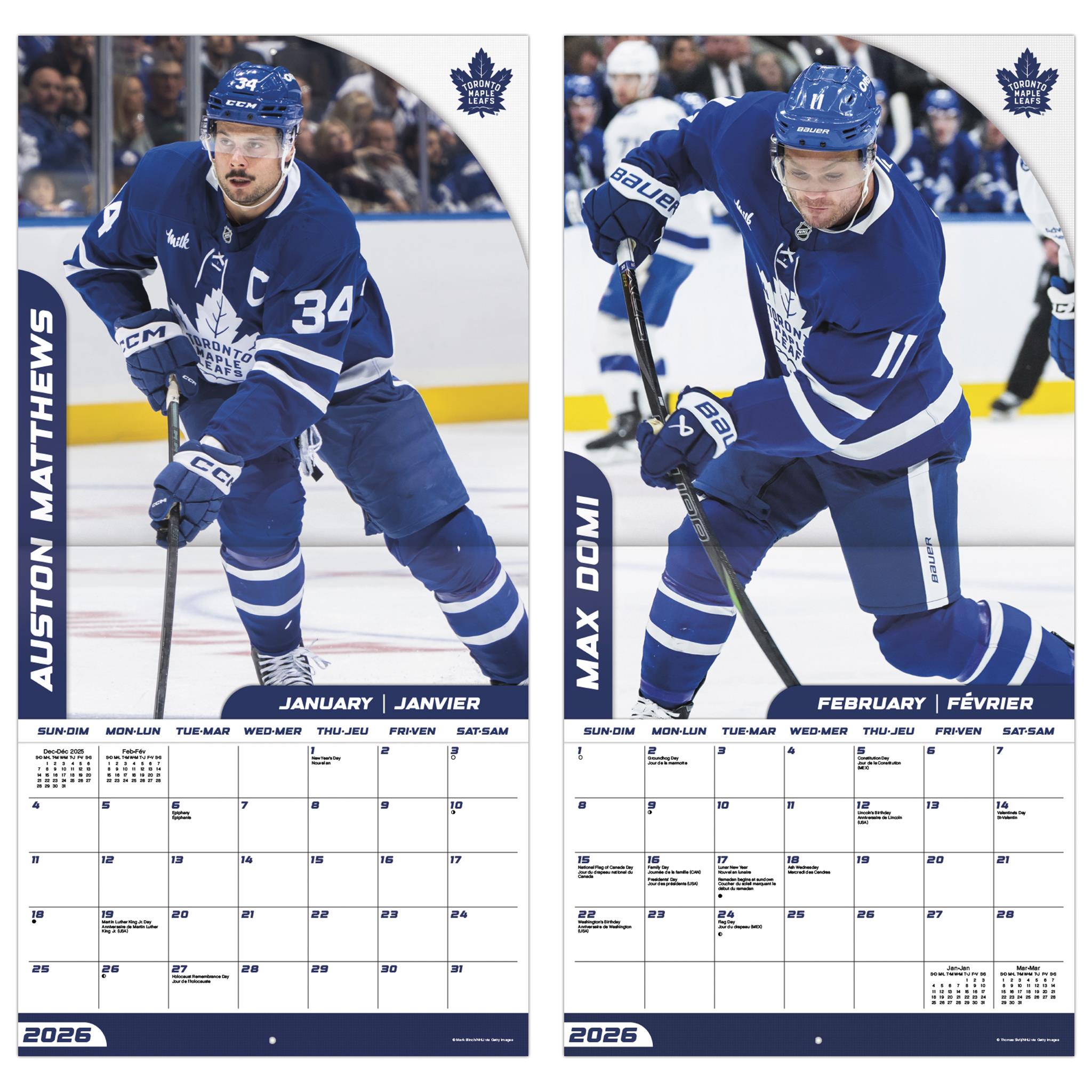 Calendrier mural bilingue 2026 des Maple Leafs de Toronto (LNH)