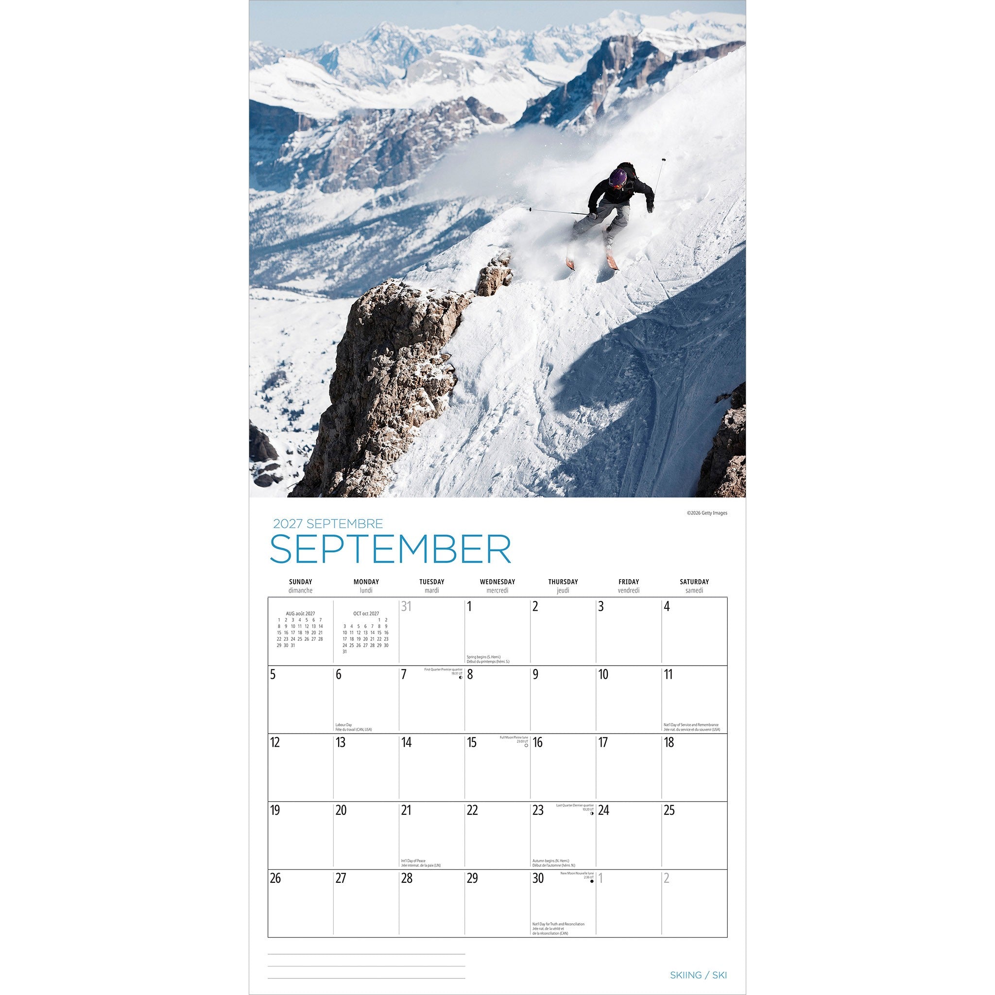 Skiing / Ski 2027 Wall Calendar