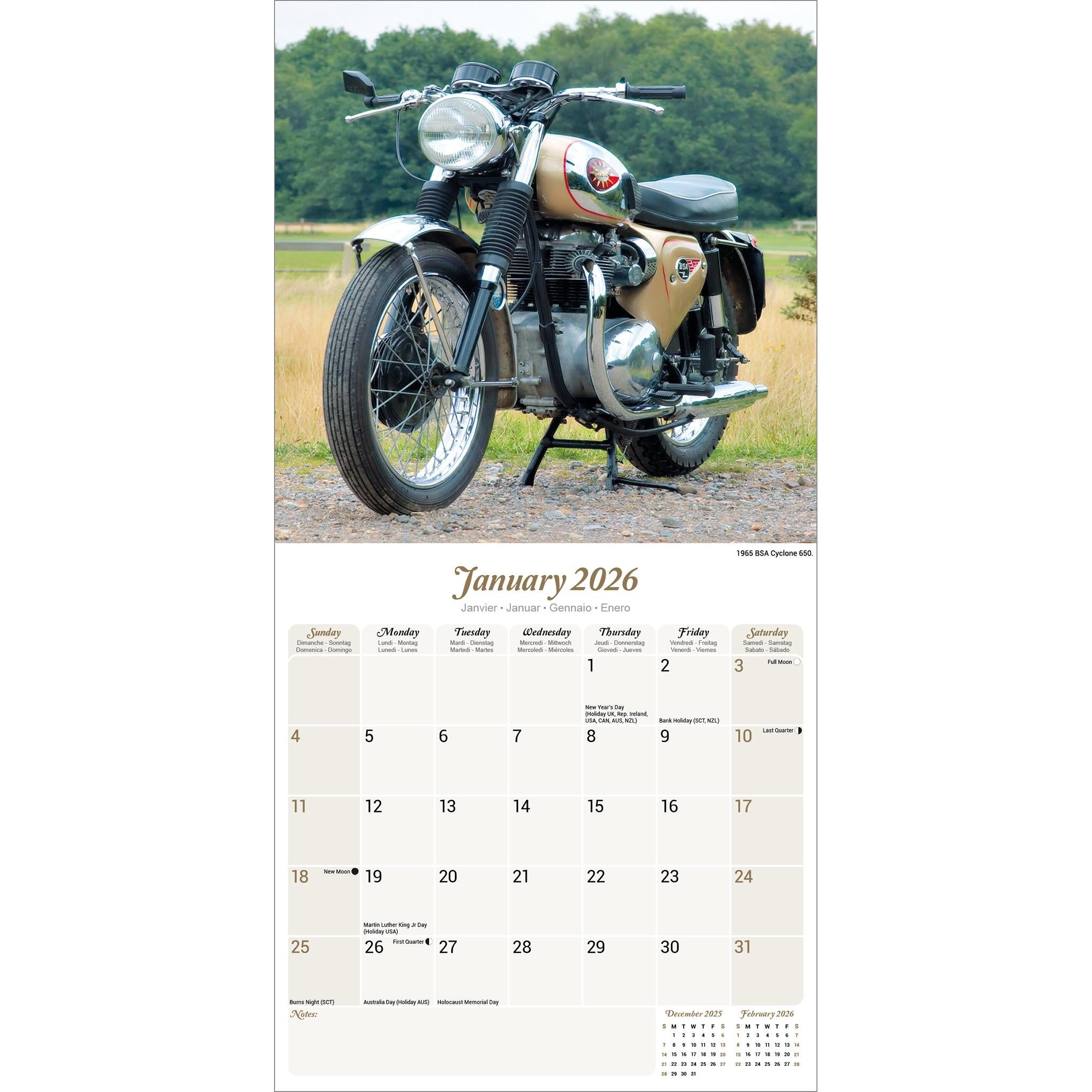 Classic British Bikes 2026 Wall Calendar