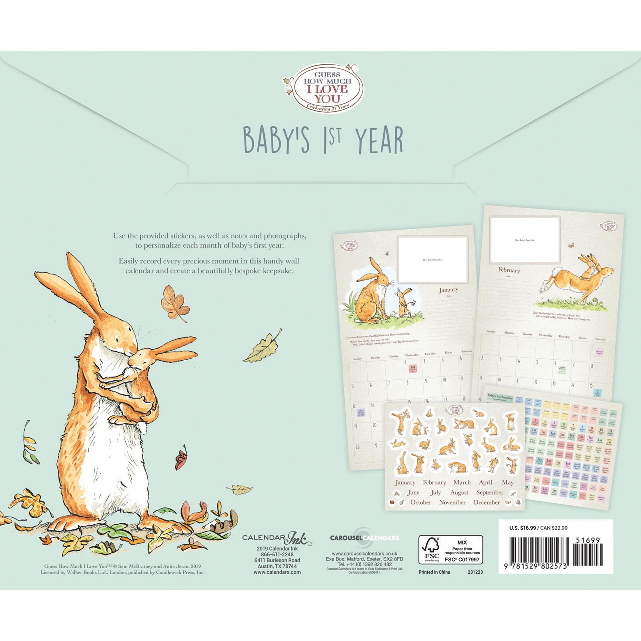 Calendrier mural non daté « Devine combien je t'aime » pour la première année de bébé - Disponible uniquement en ligne