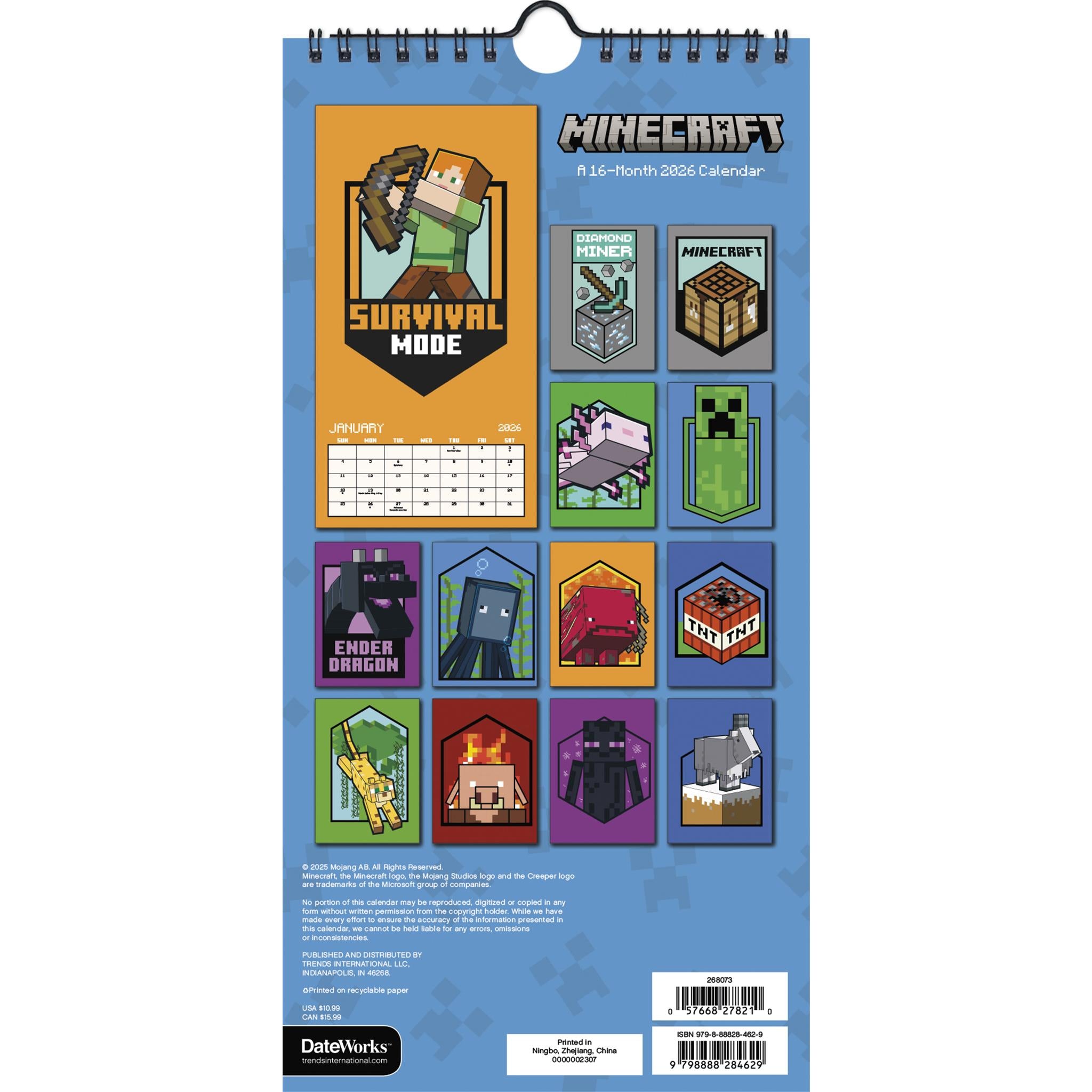 Calendrier miniature Minecraft 2026