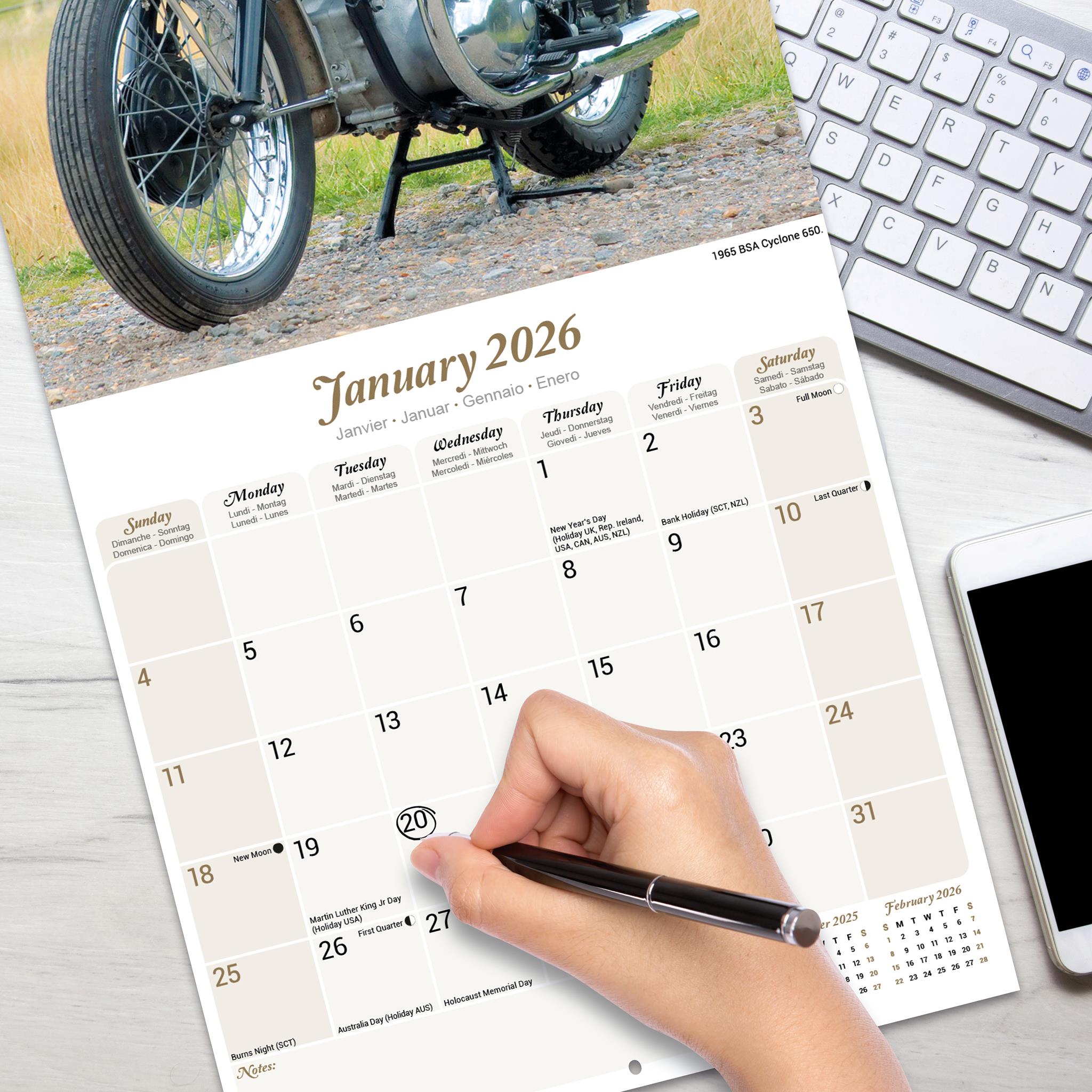 Classic British Bikes 2026 Wall Calendar