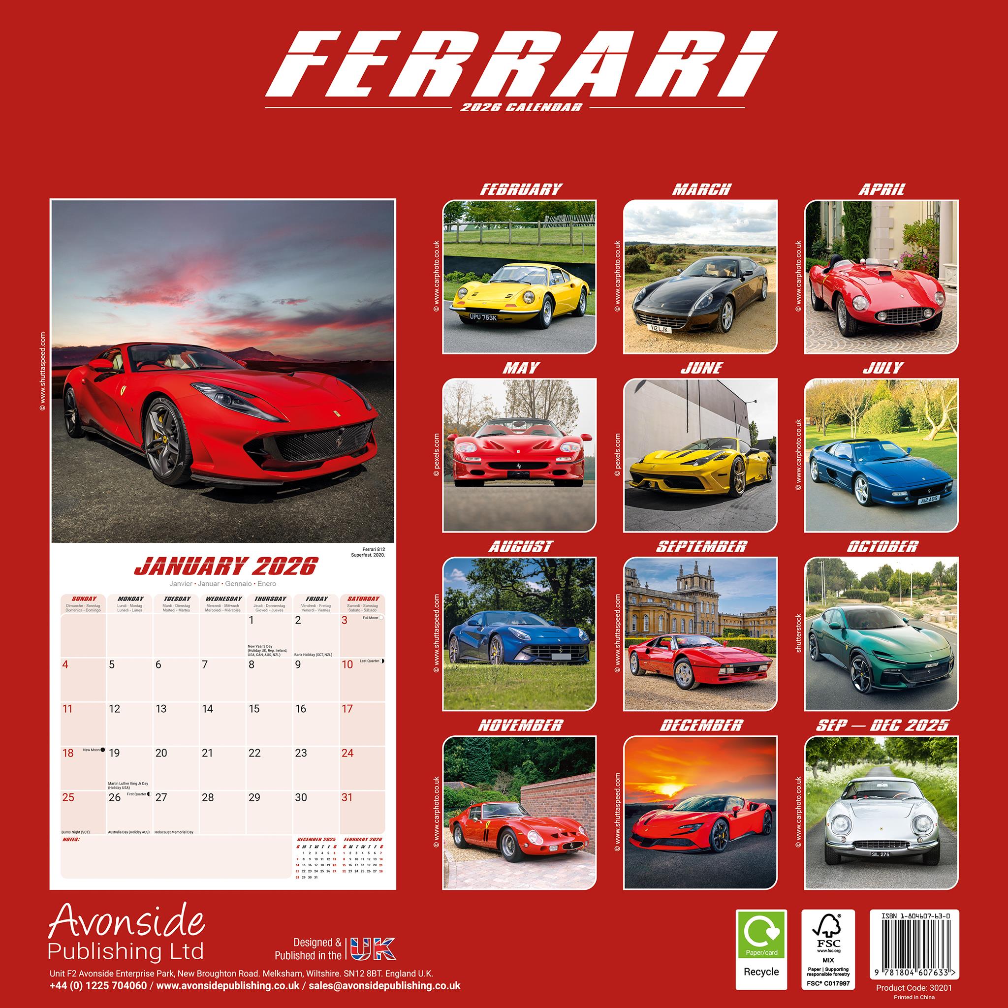 Calendrier mural Ferrari 2026