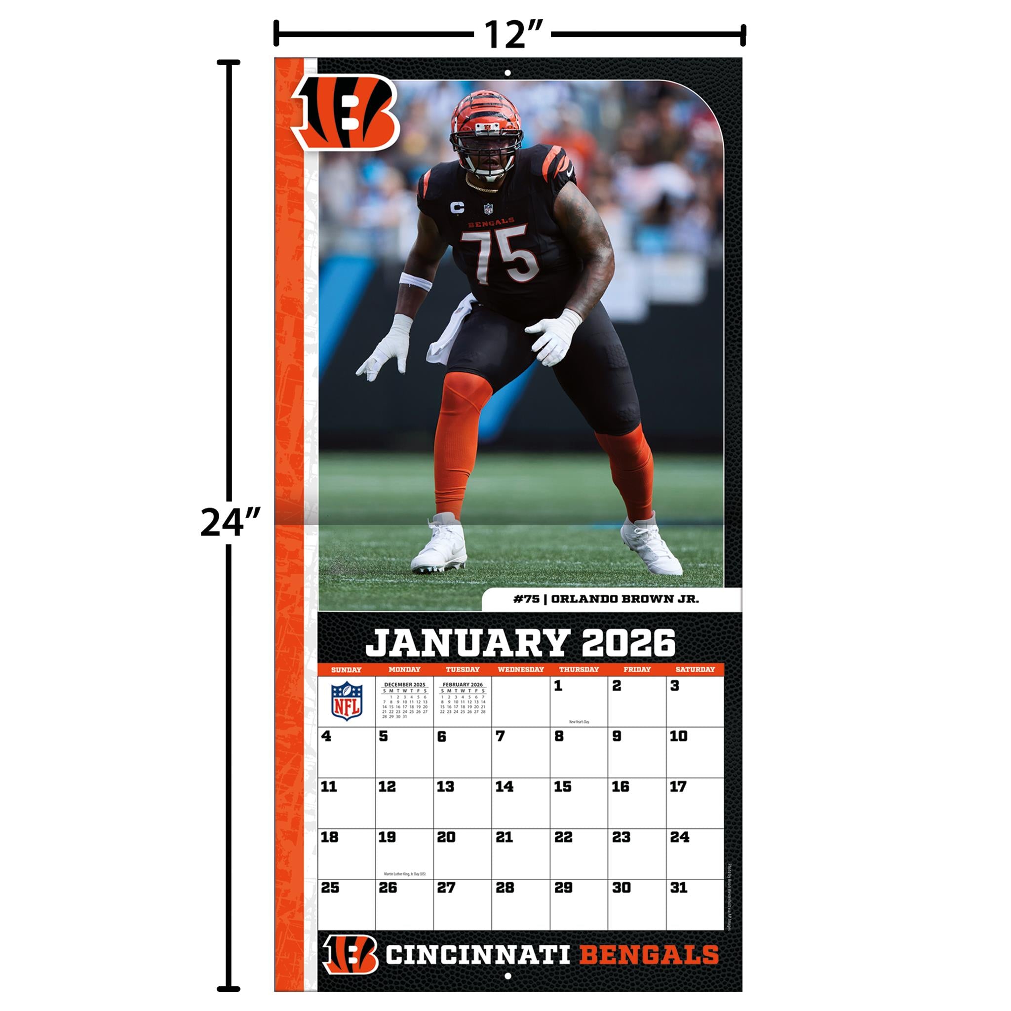 Calendrier mural 2026 des Bengals de Cincinnati (NFL) - Disponible uniquement en ligne