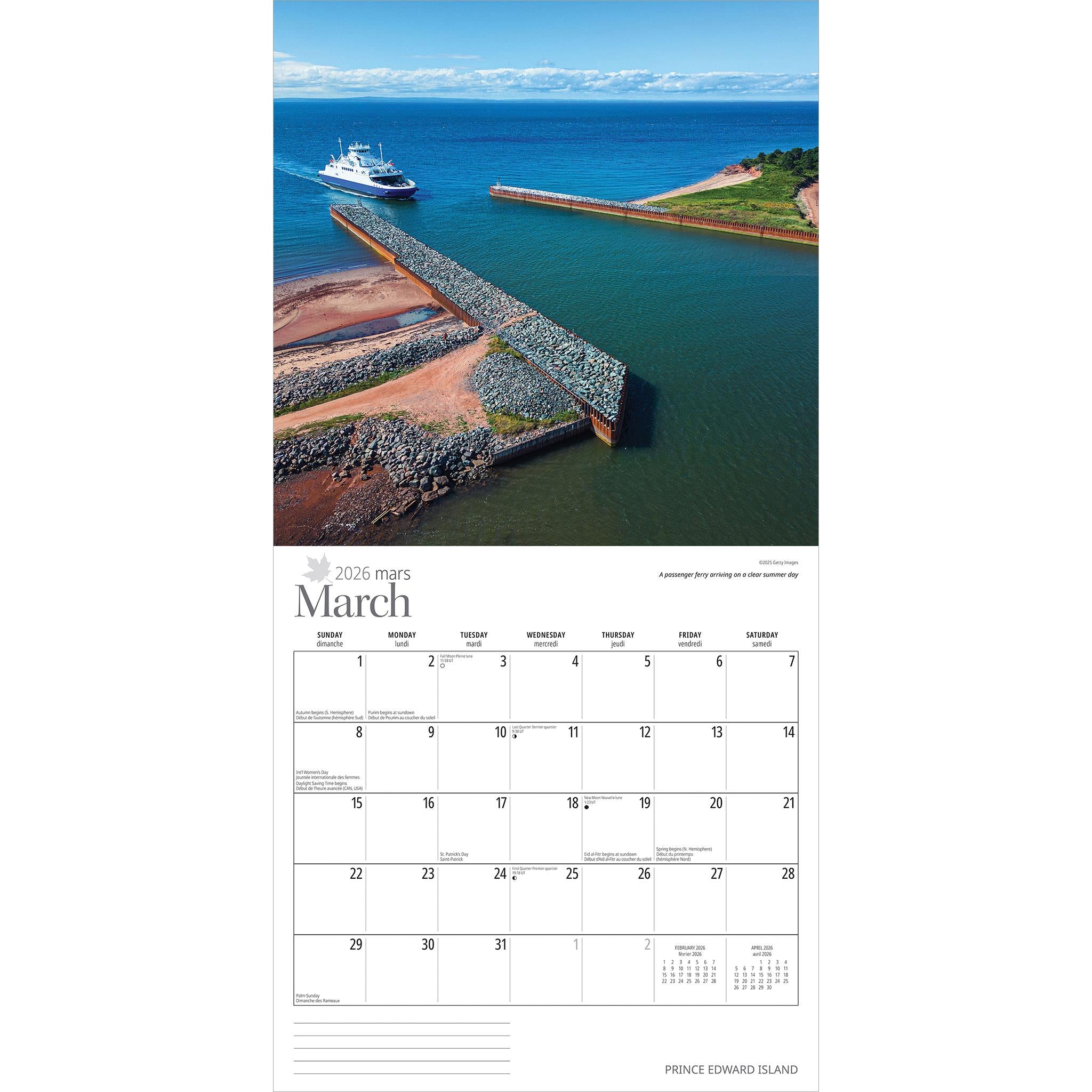 Calendrier mural 2026 de l'Île-du-Prince-Édouard - Disponible uniquement en ligne