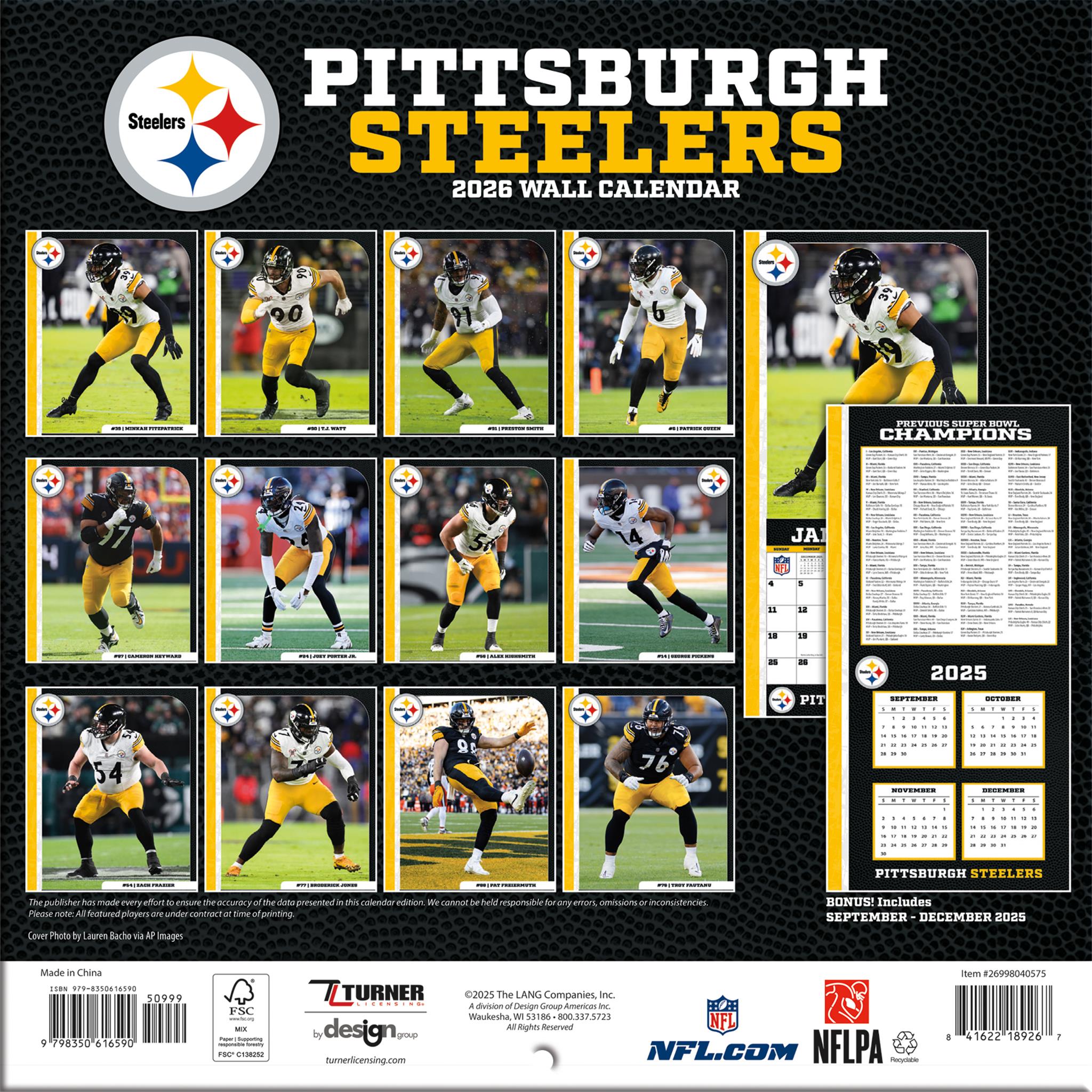 Calendrier miniature 2026 des Steelers de Pittsburgh (NFL) - Disponible uniquement en ligne