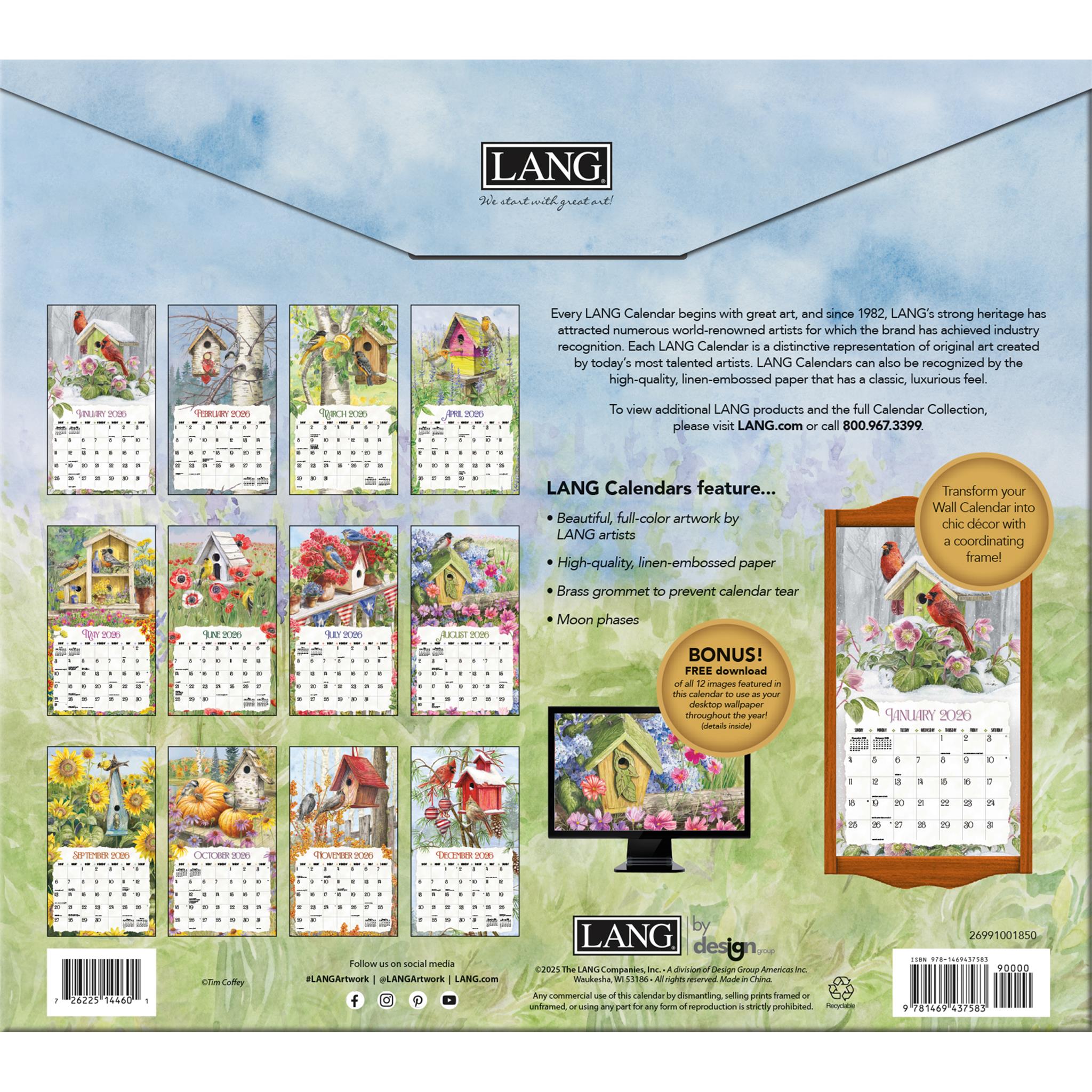 Calendrier mural de luxe Birdhouses 2026 - Disponible uniquement en ligne