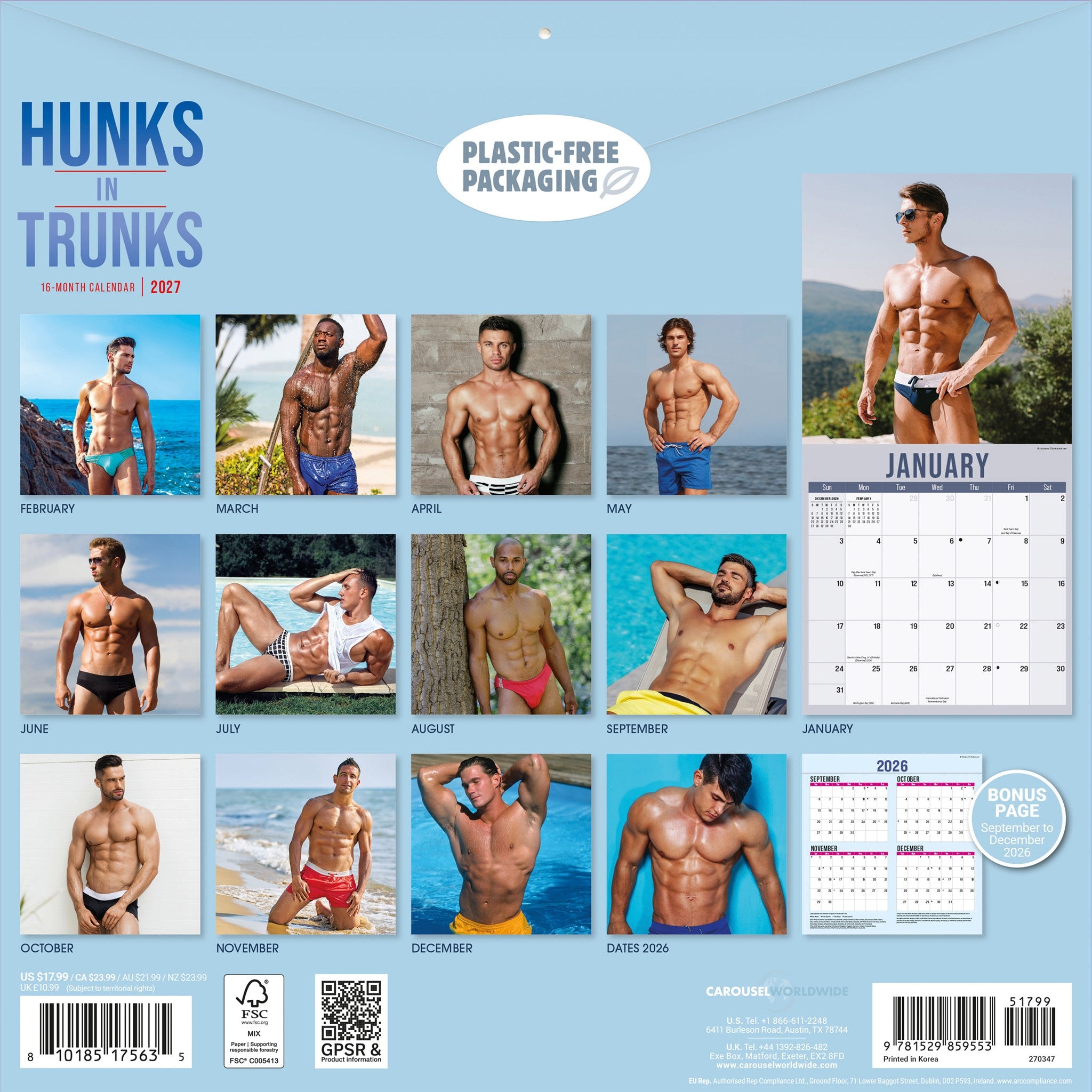 Hunks in Trunks 2027 Wall Calendar