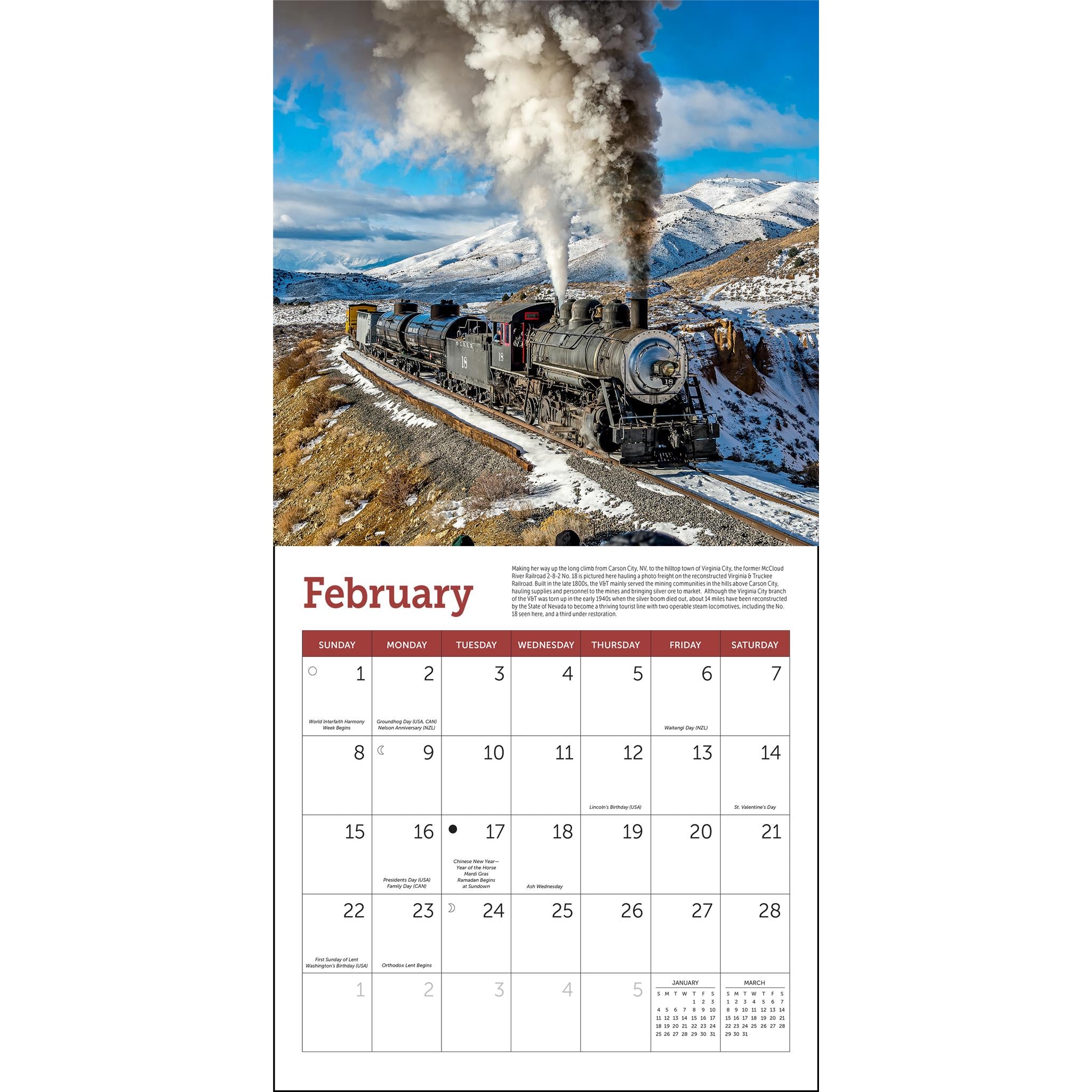 Steam Trains 2026 Mini Calendar