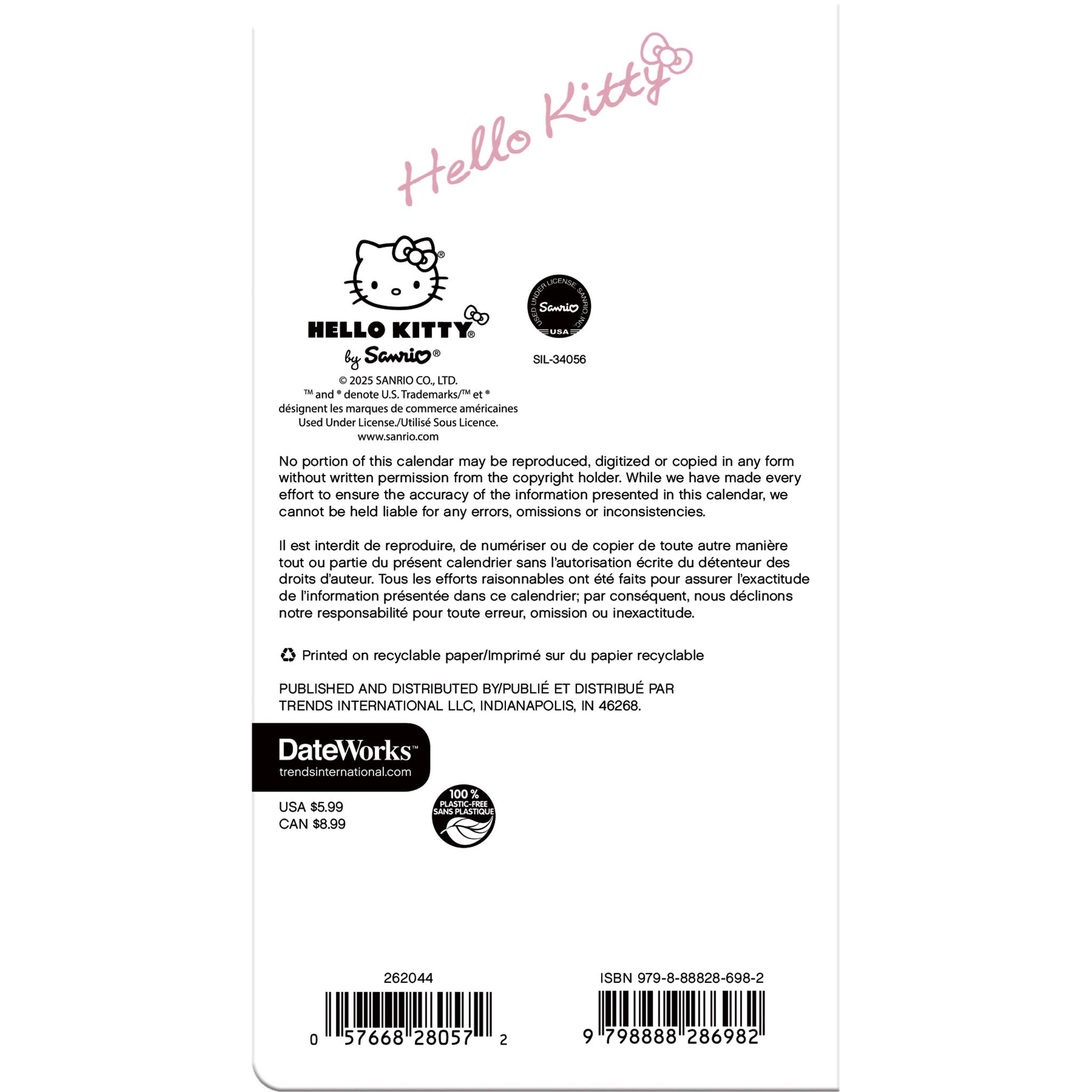 Agenda de poche bilingue Hello Kitty 2026 (2 ans) - Disponible uniquement en ligne