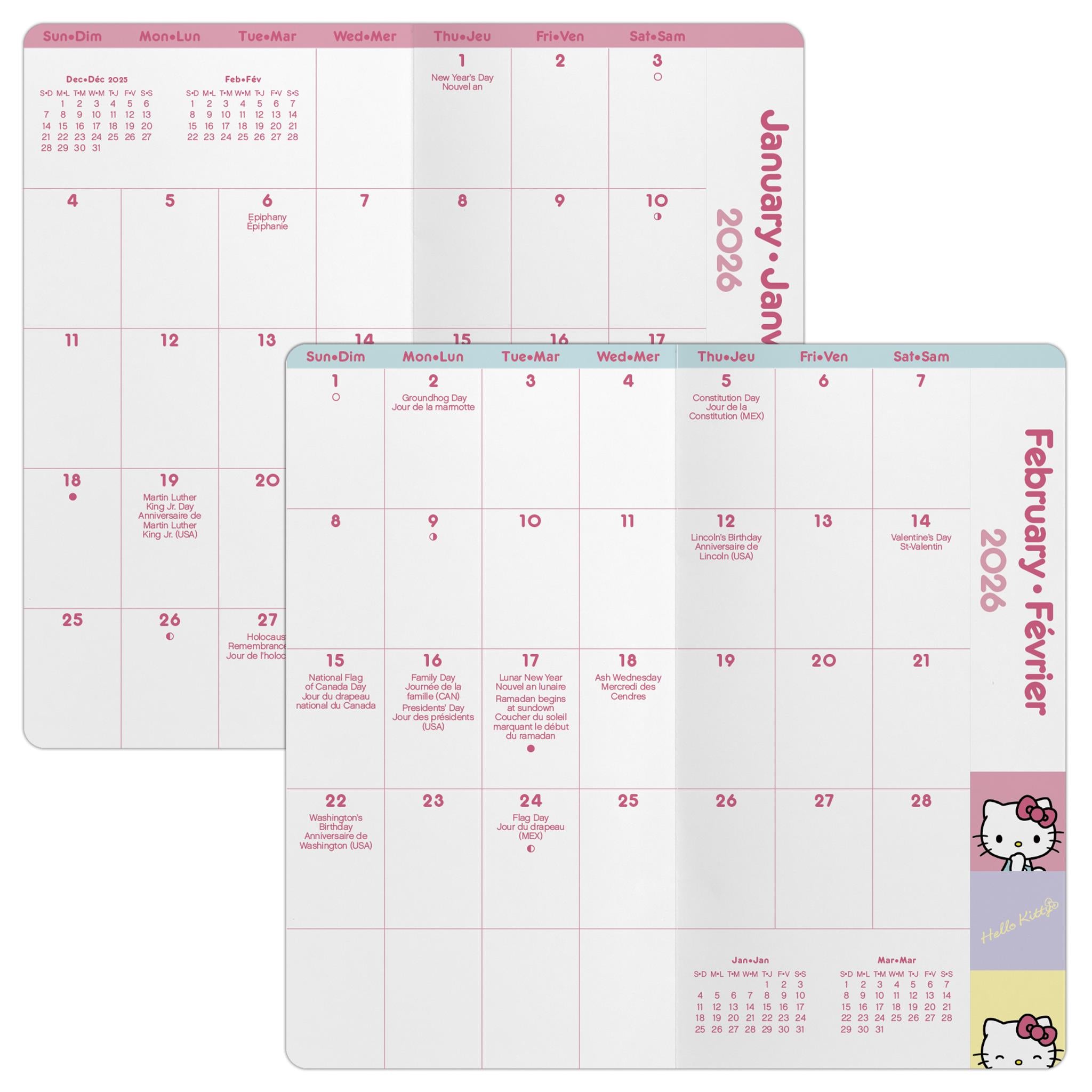 Agenda de poche bilingue Hello Kitty 2026 (2 ans) - Disponible uniquement en ligne