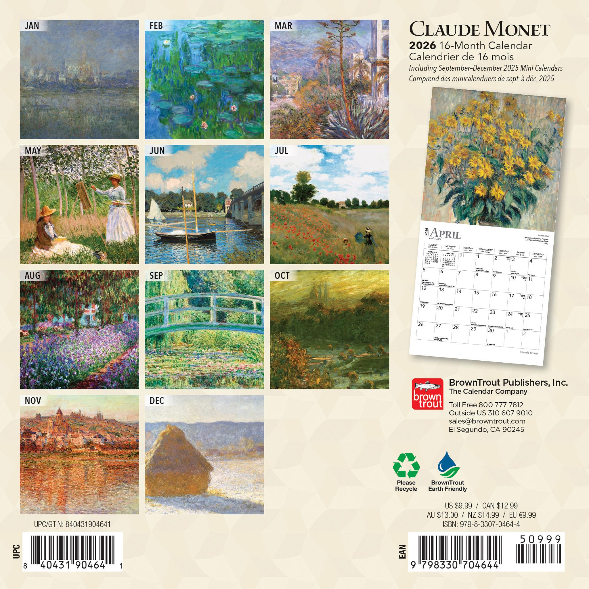 Mini calendrier Monet 2026