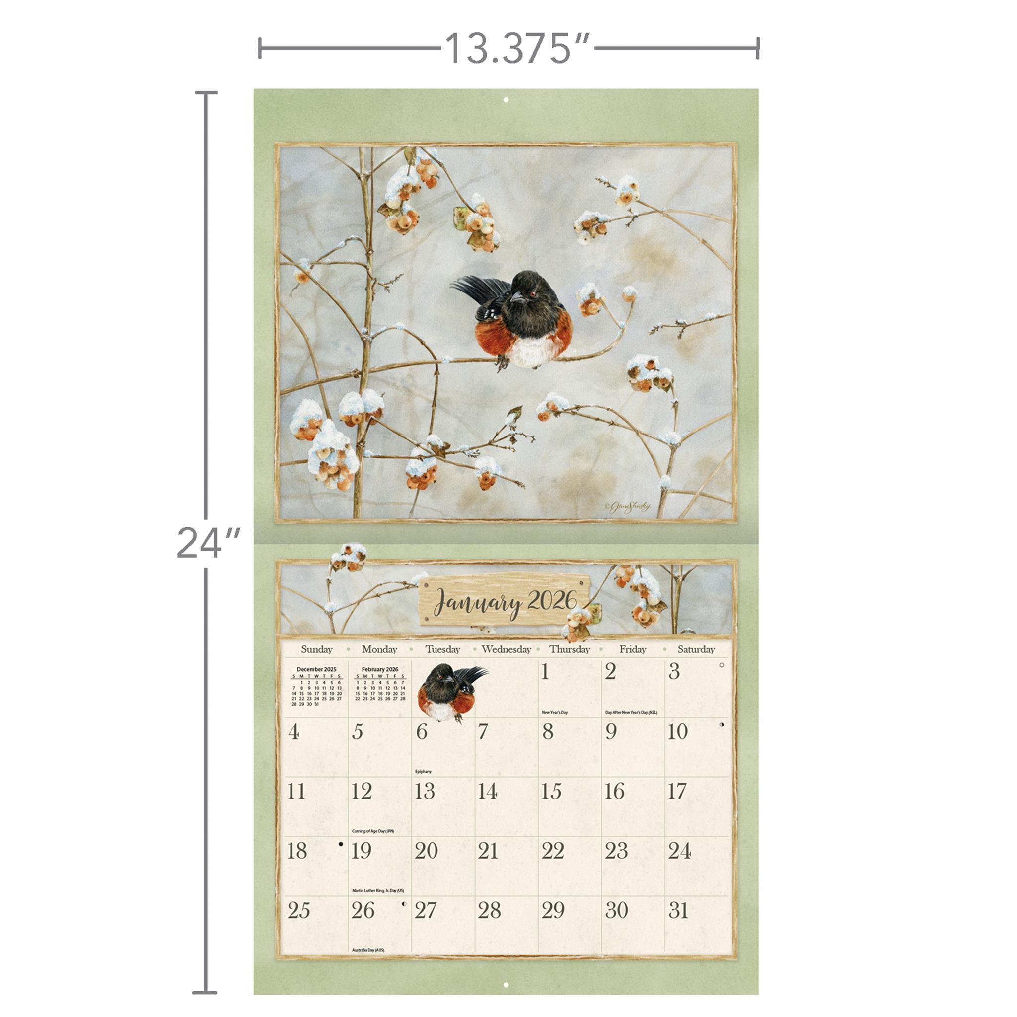 Calendrier mural de luxe Oiseaux du jardin 2026 - Disponible uniquement en ligne