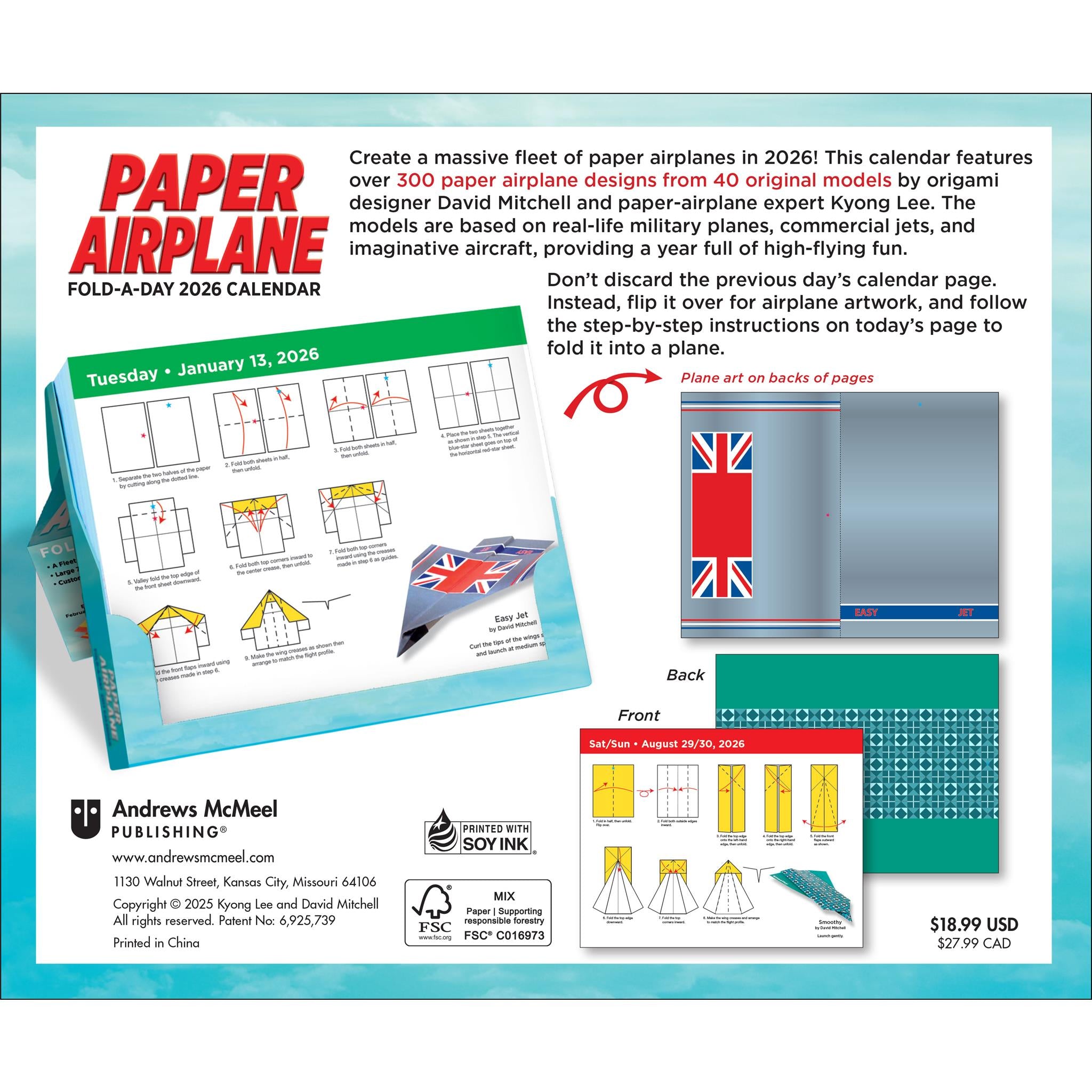 Calendrier 2026 en boîte, avion en papier pliable