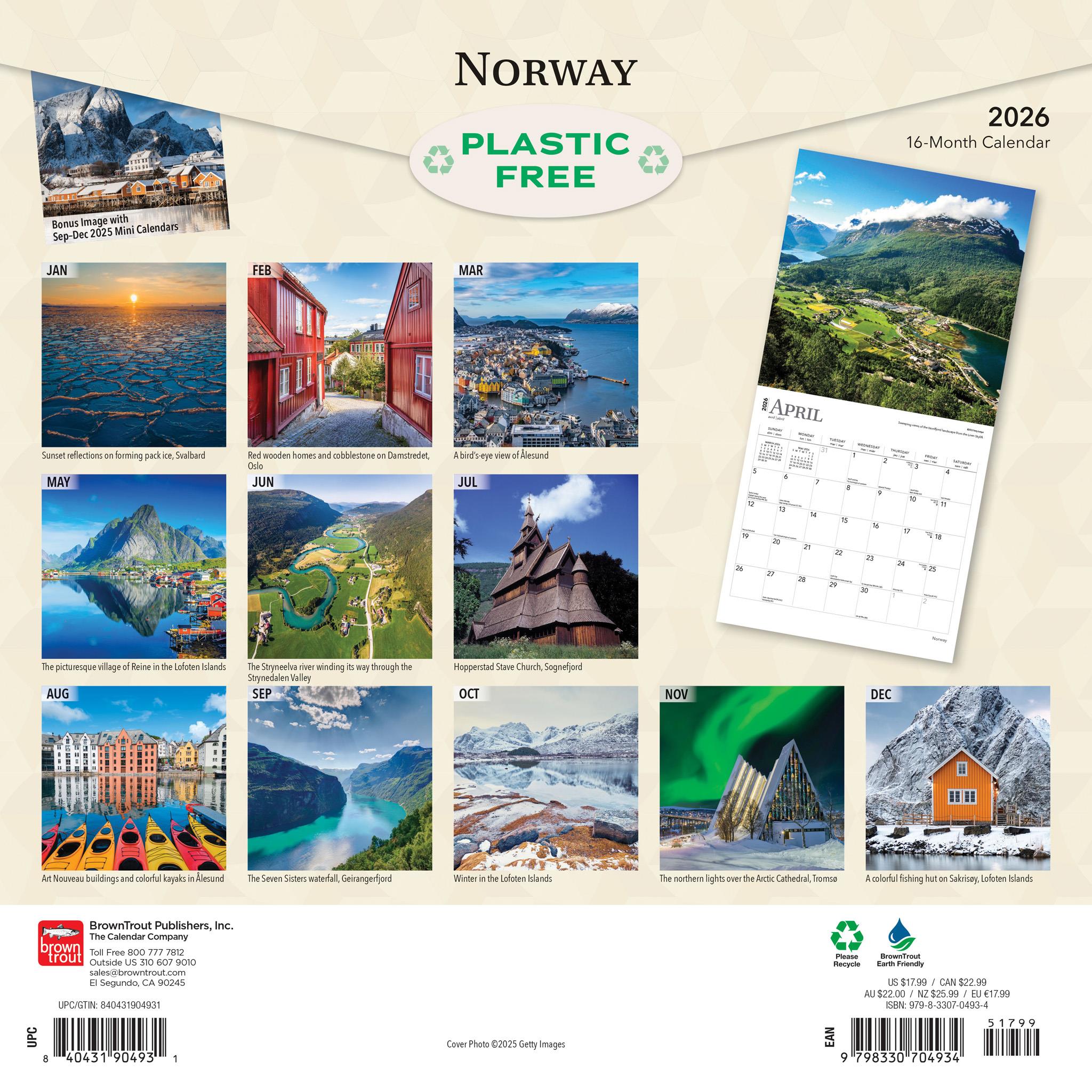 Calendrier mural Norvège 2026