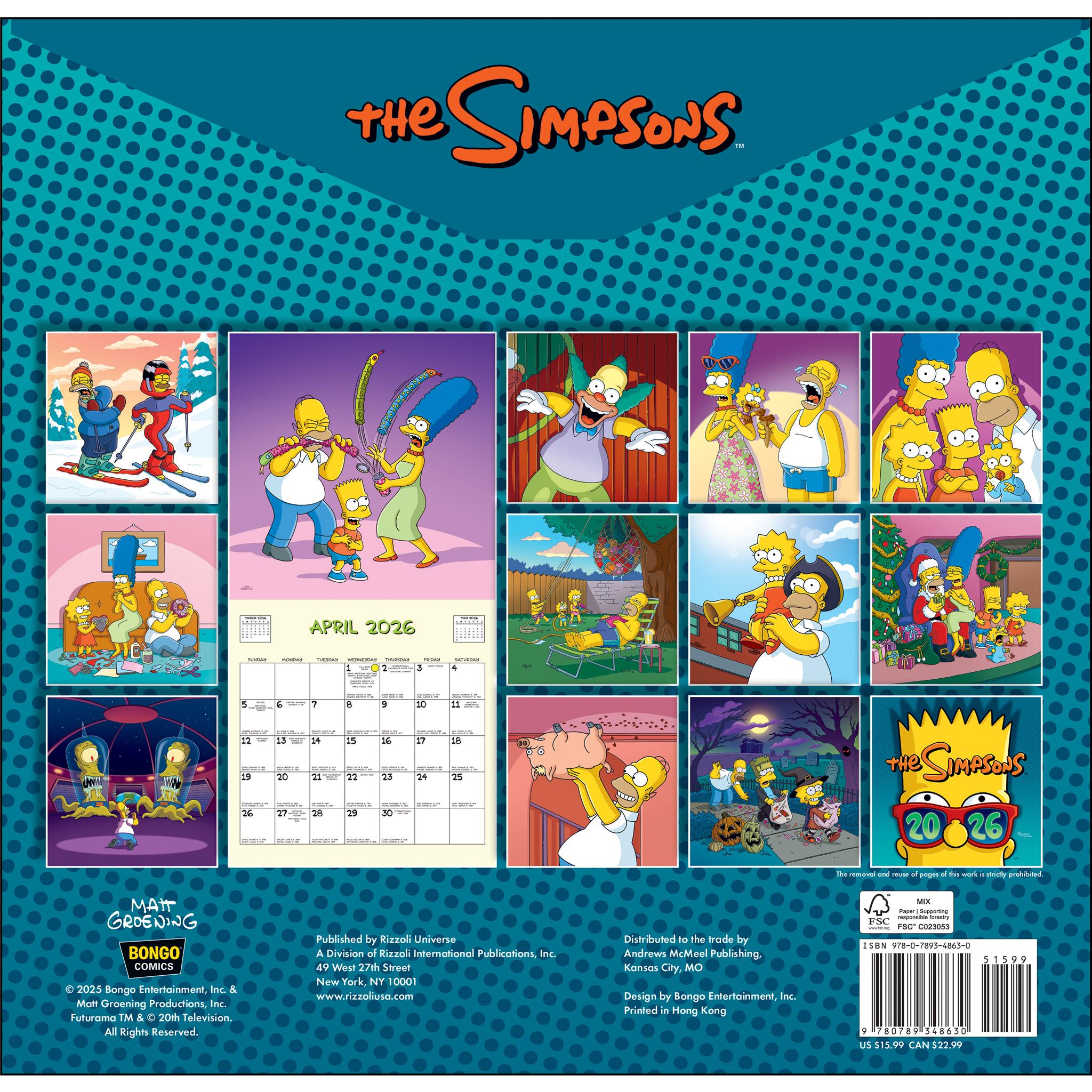 Calendrier mural Simpsons 2026