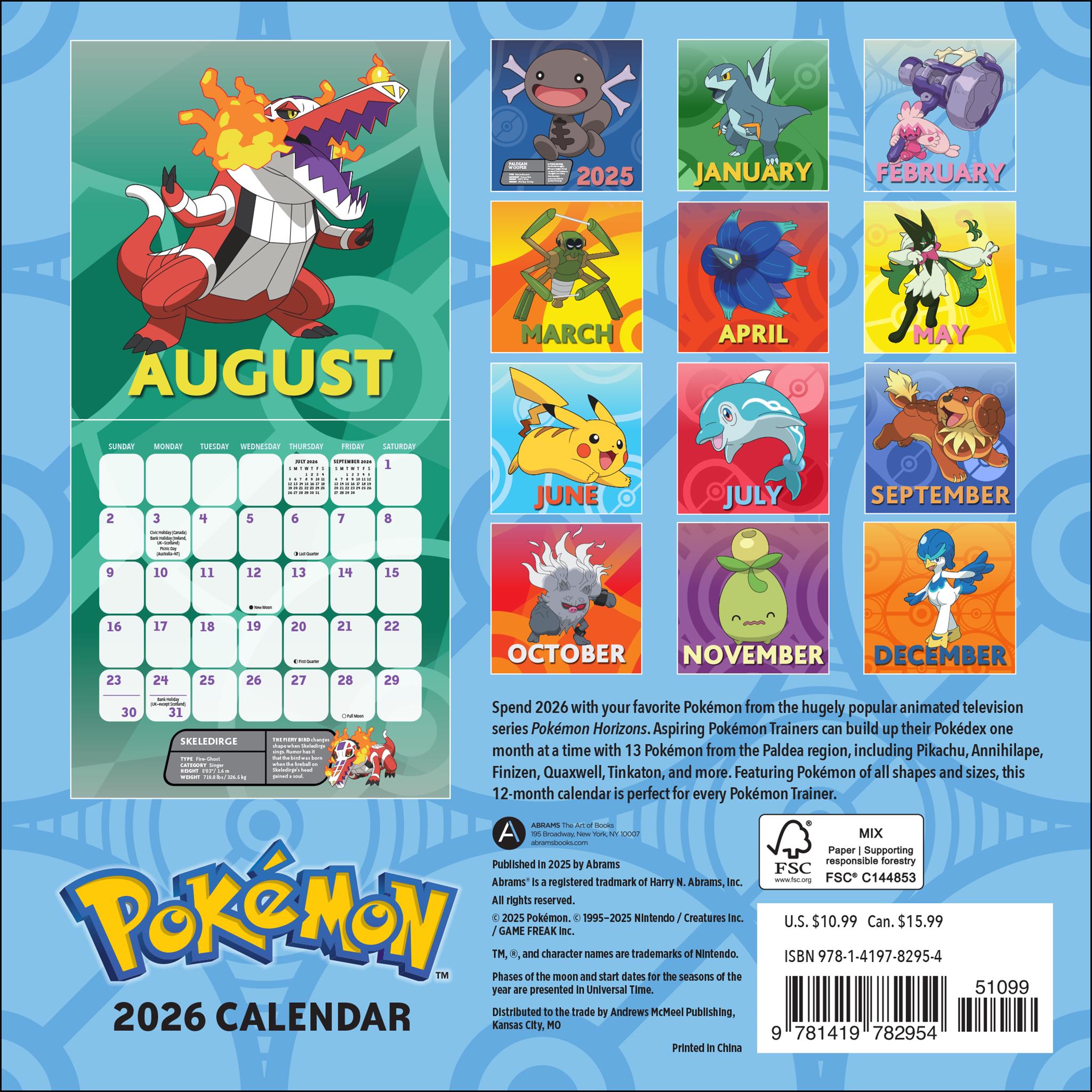 Mini calendrier Pokémon 2026
