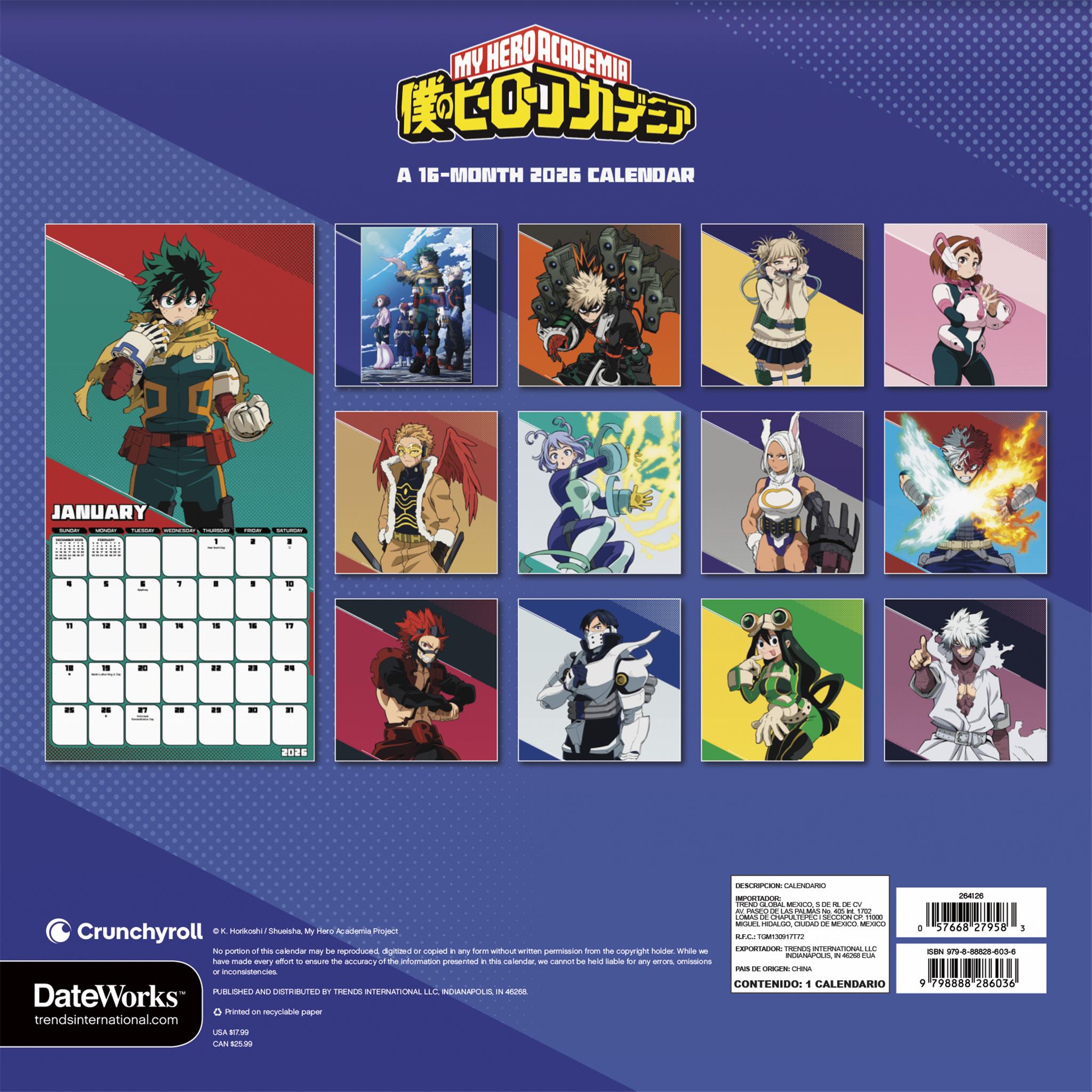Calendrier mural My Hero Academia 2026 - Disponible uniquement en ligne
