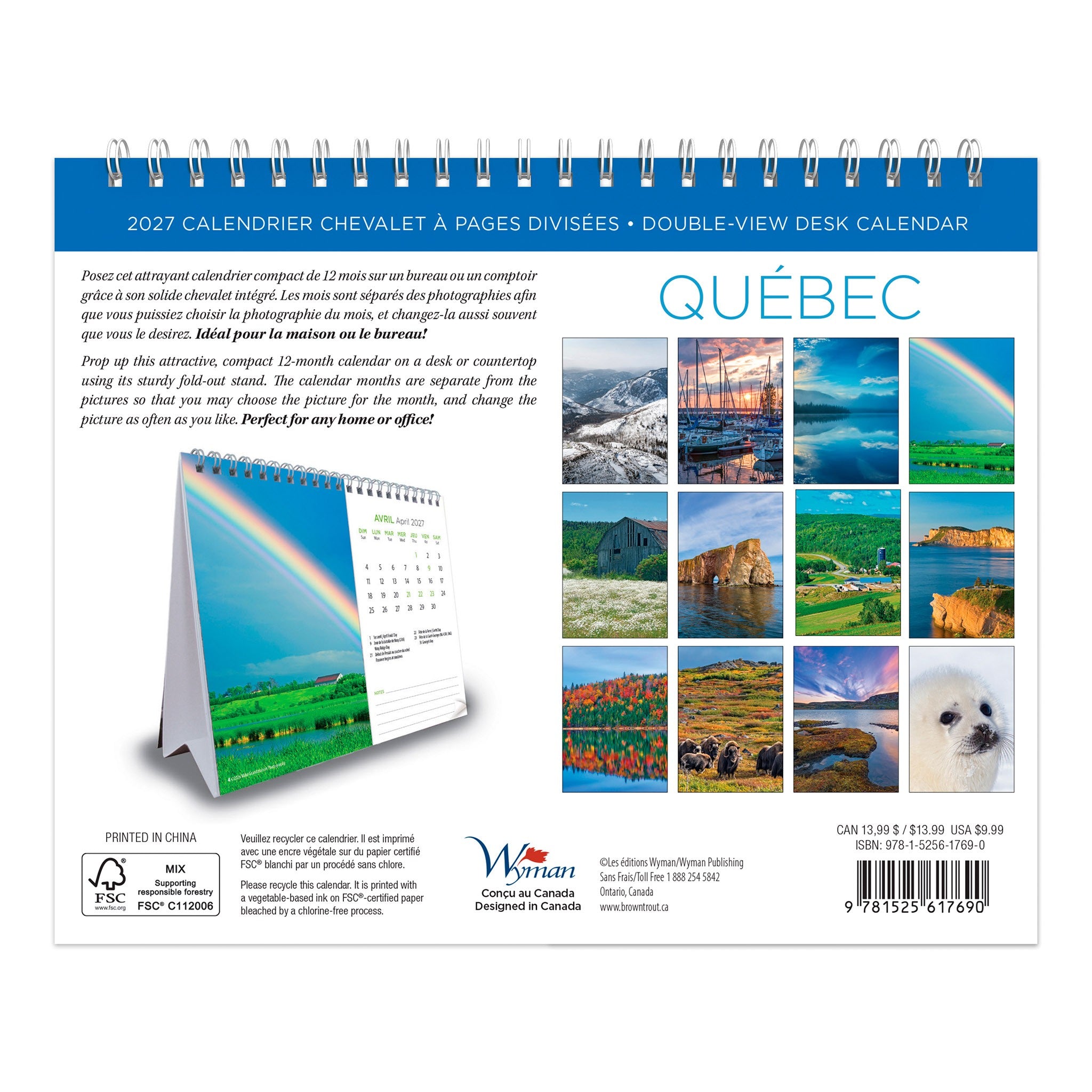 Québec Double-View 2027 Easel Calendar