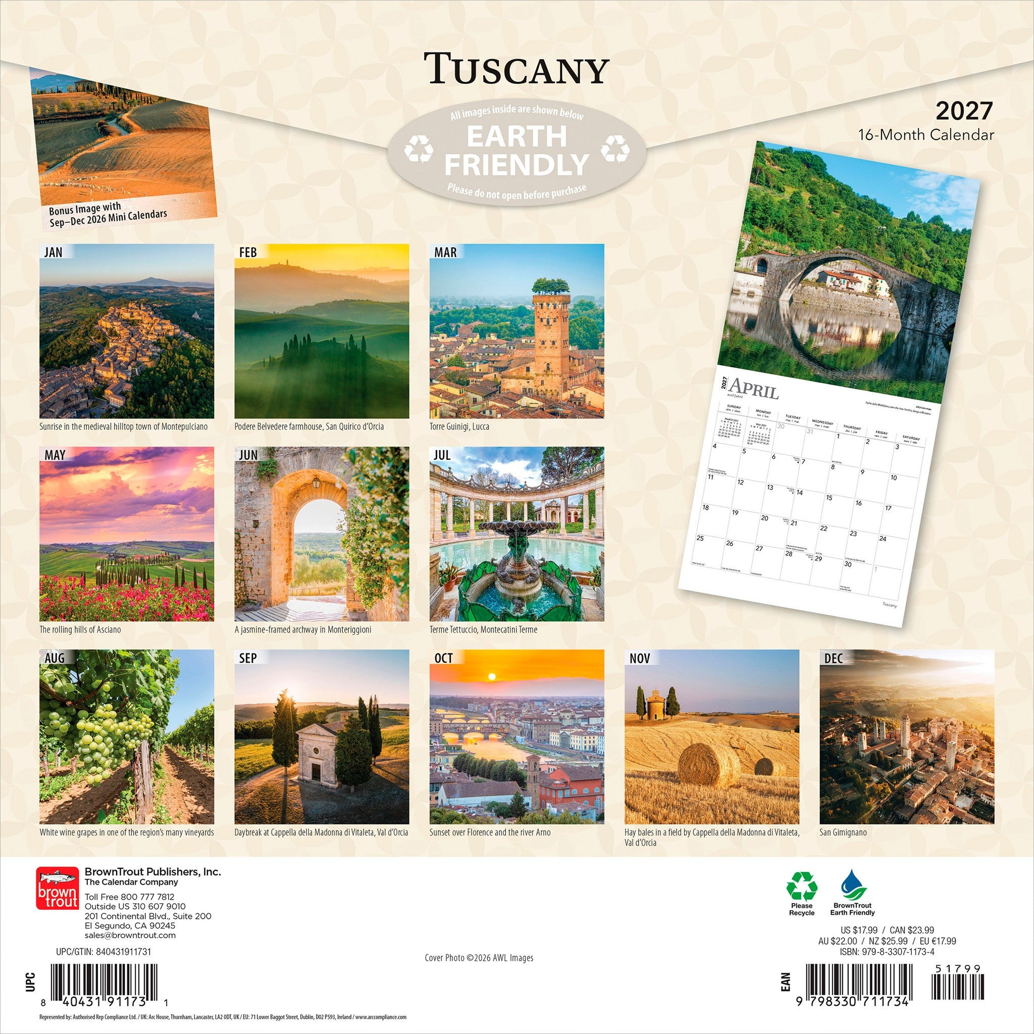 Tuscany 2027 Wall Calendar
