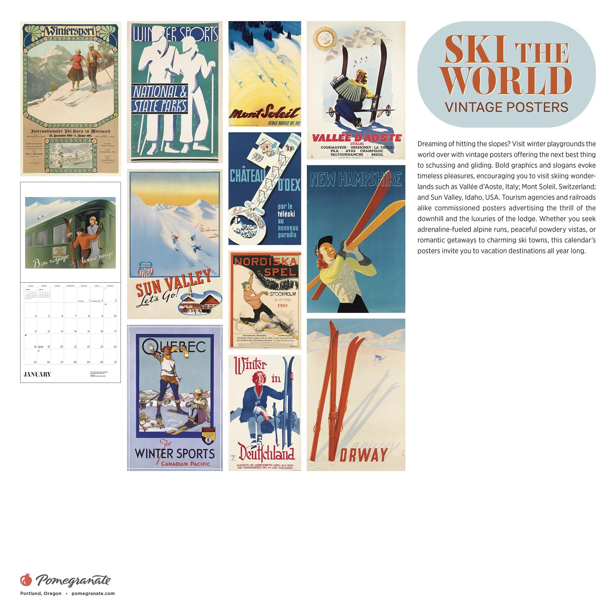 Calendrier mural Ski The World 2026 - Disponible uniquement en ligne