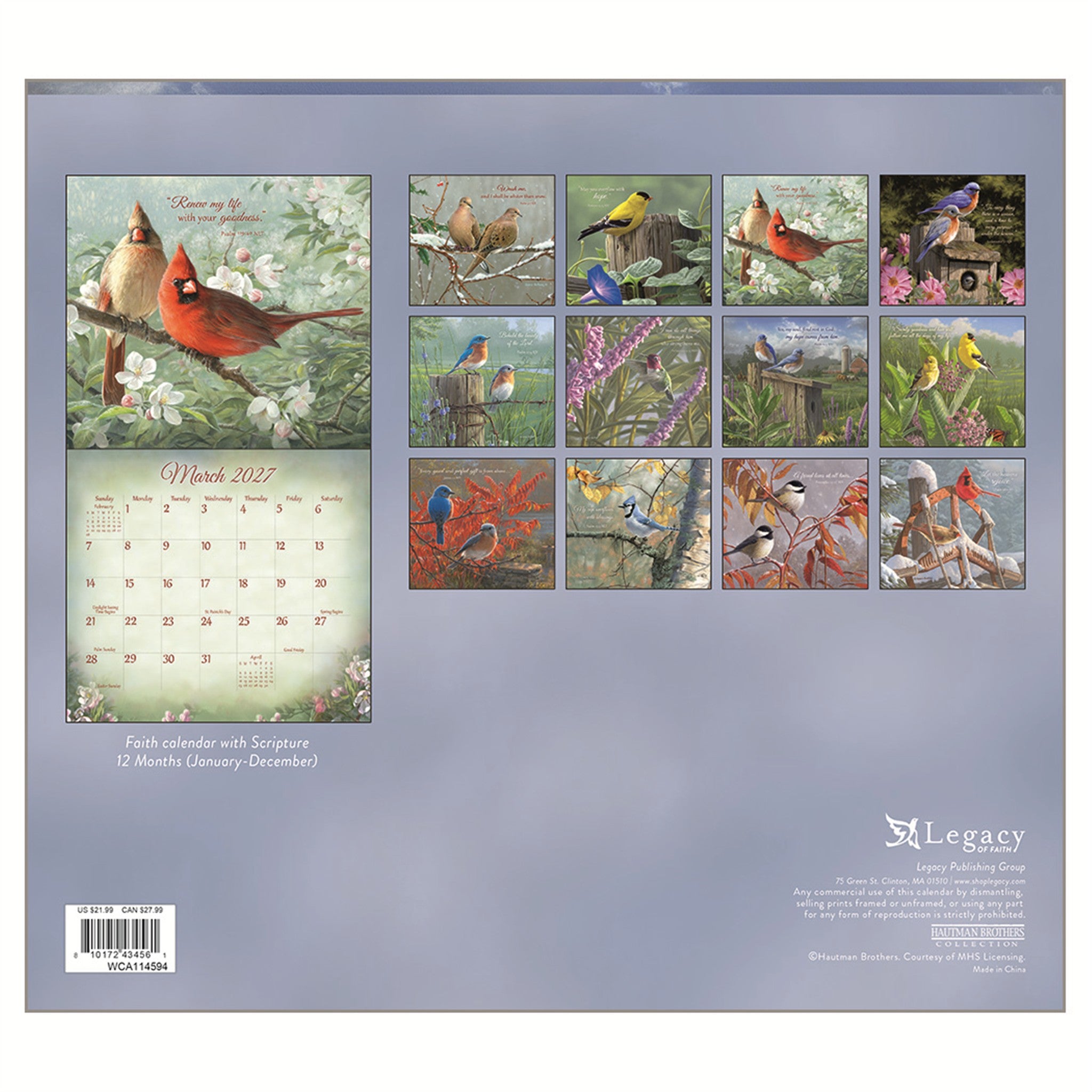 Calendrier mural 2027 Les Oiseaux chanteurs de la foi – En ligne seulement