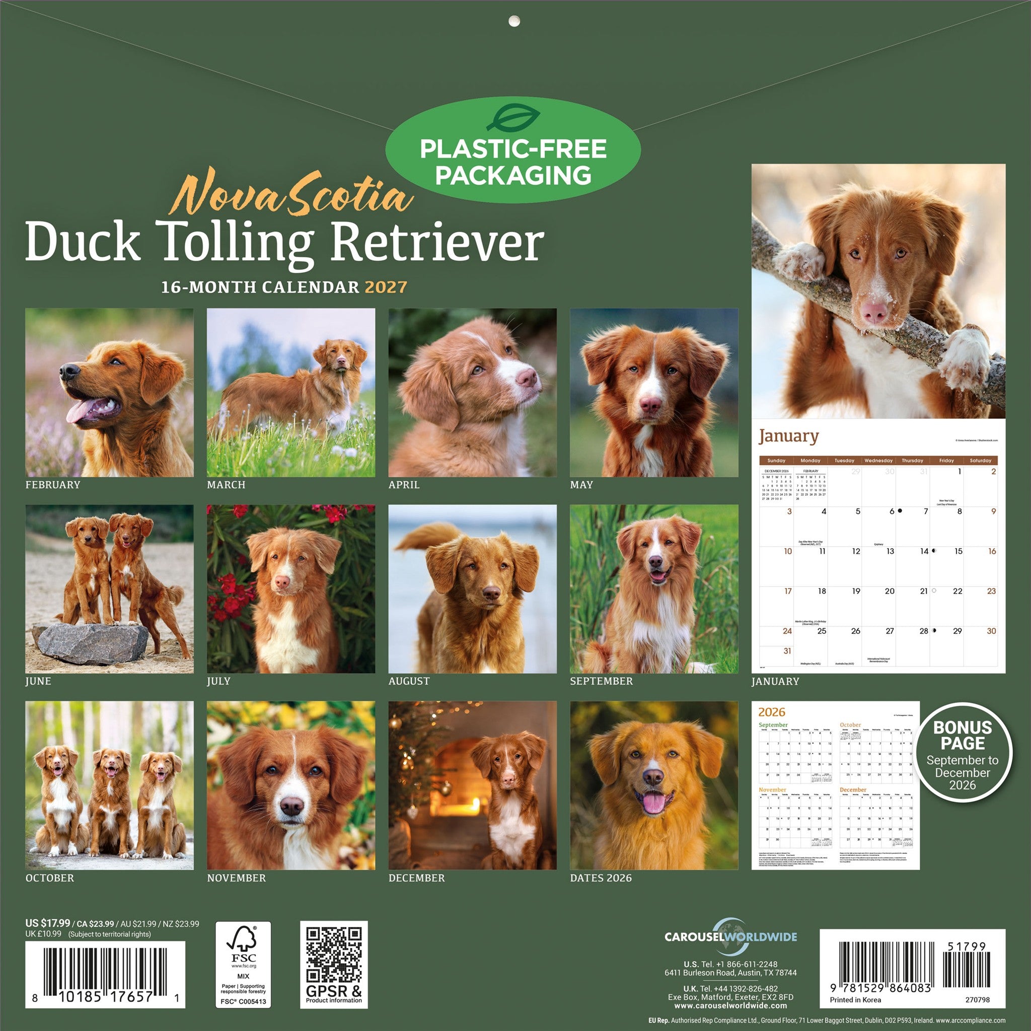 Calendrier mural 2027 Nova Scotia Duck Tolling Retriever
