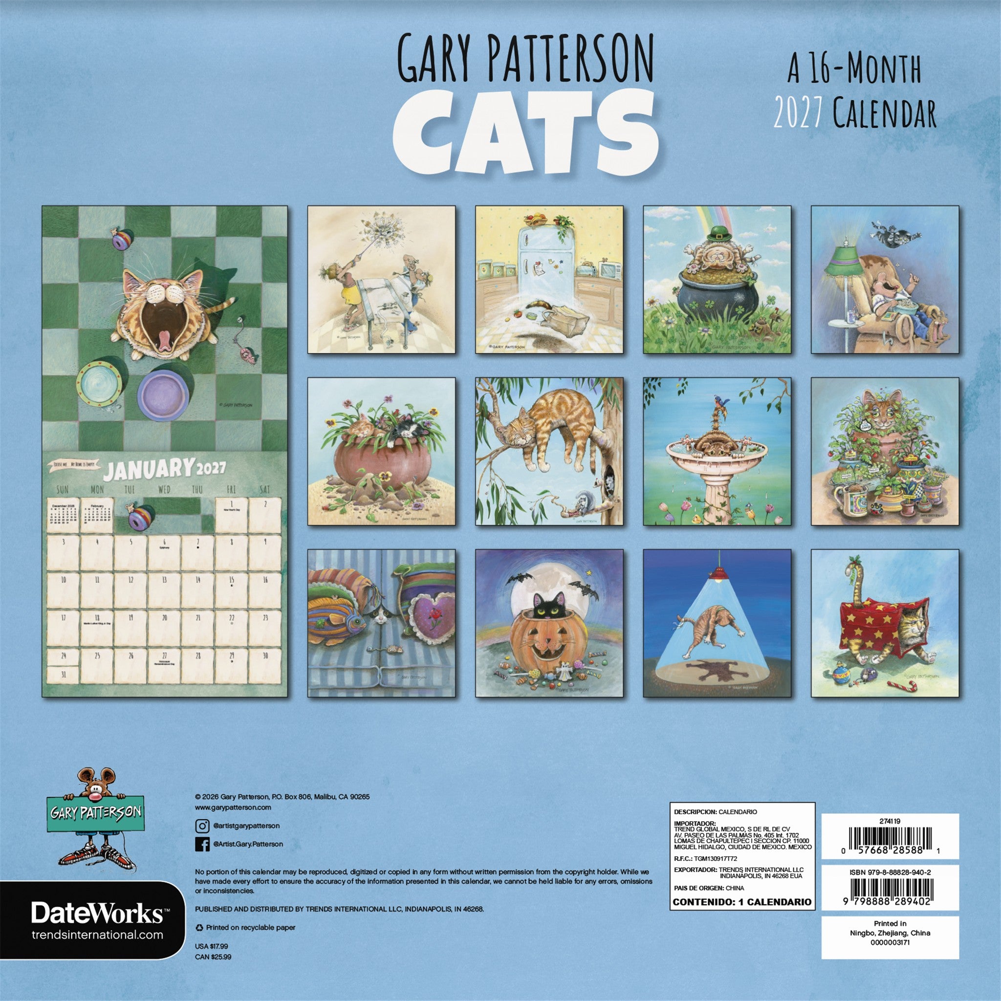 Gary Patterson Cats 2027 Wall Calendar