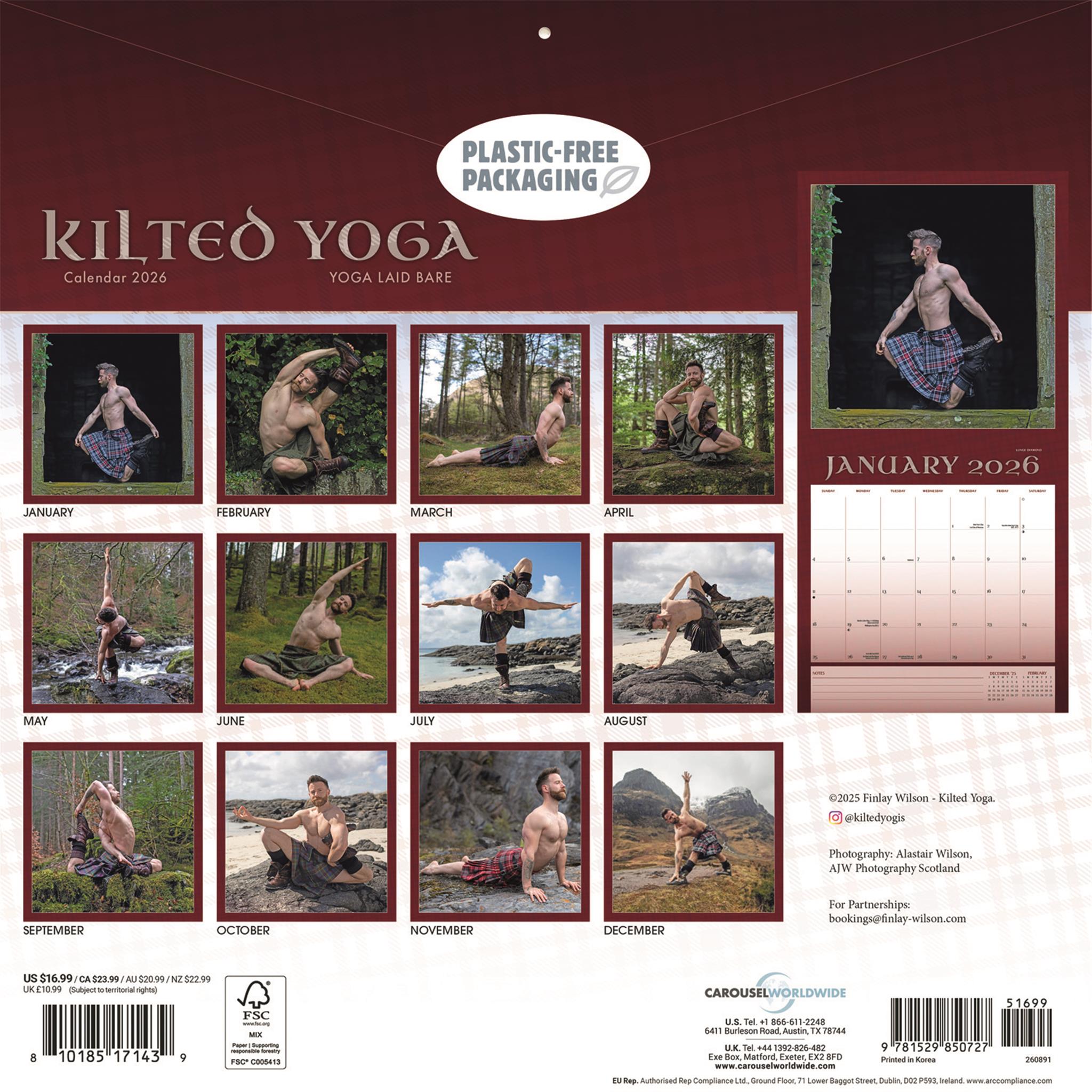 Calendrier mural de yoga en kilt 2026