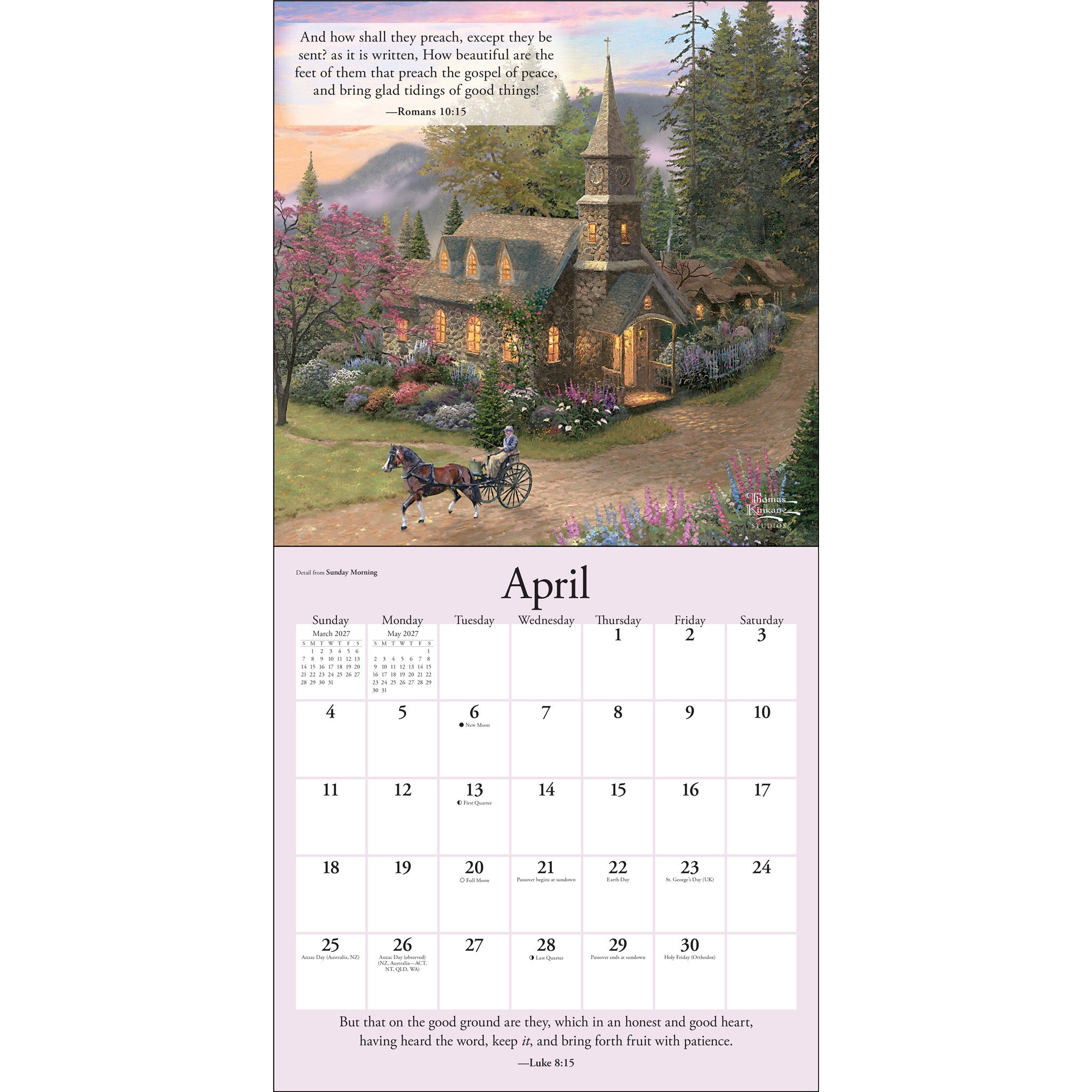 Calendrier mural 2027 Thomas Kinkade Gardens of Grace avec versets bibliques