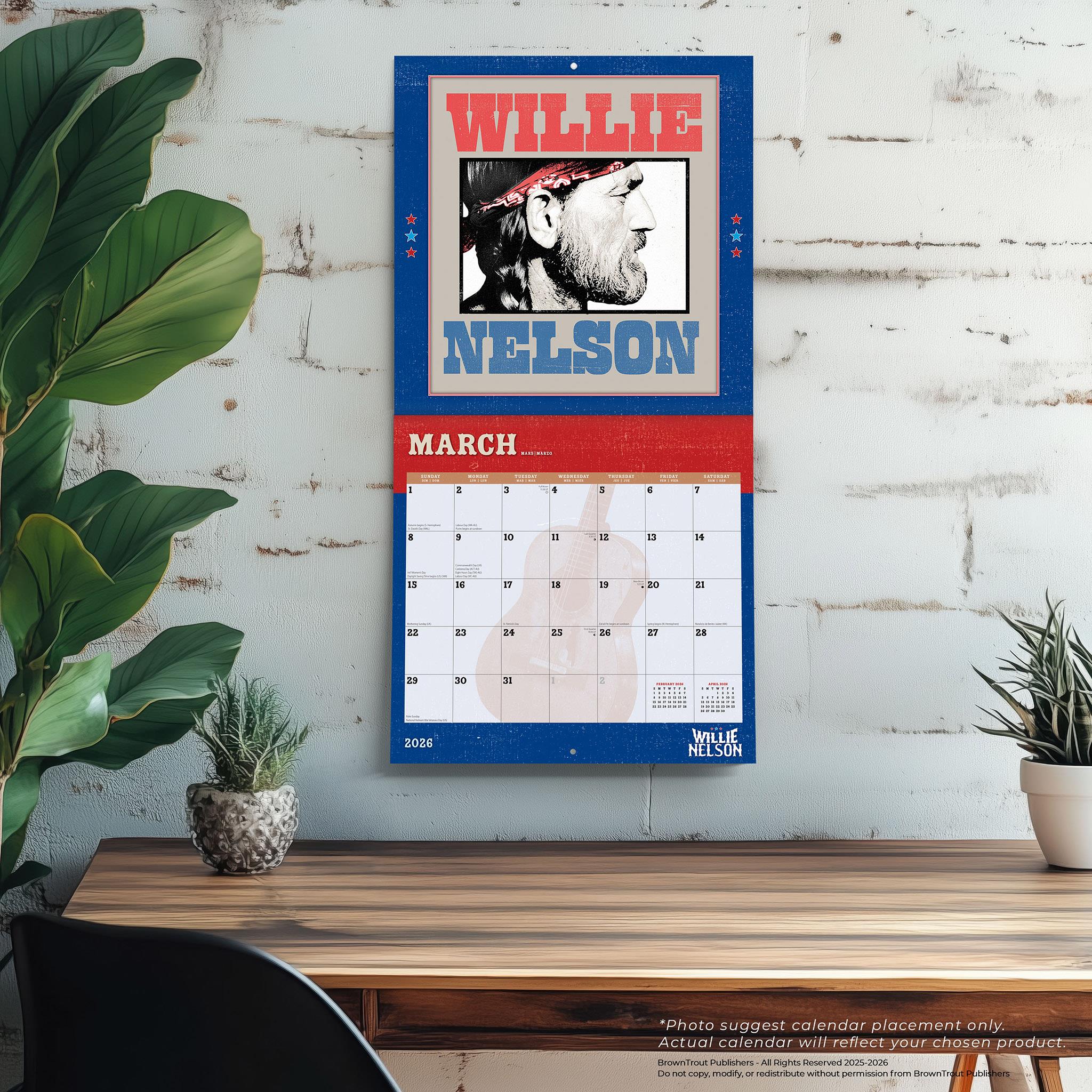 Calendrier mural Willie Nelson 2026 - Disponible uniquement en ligne