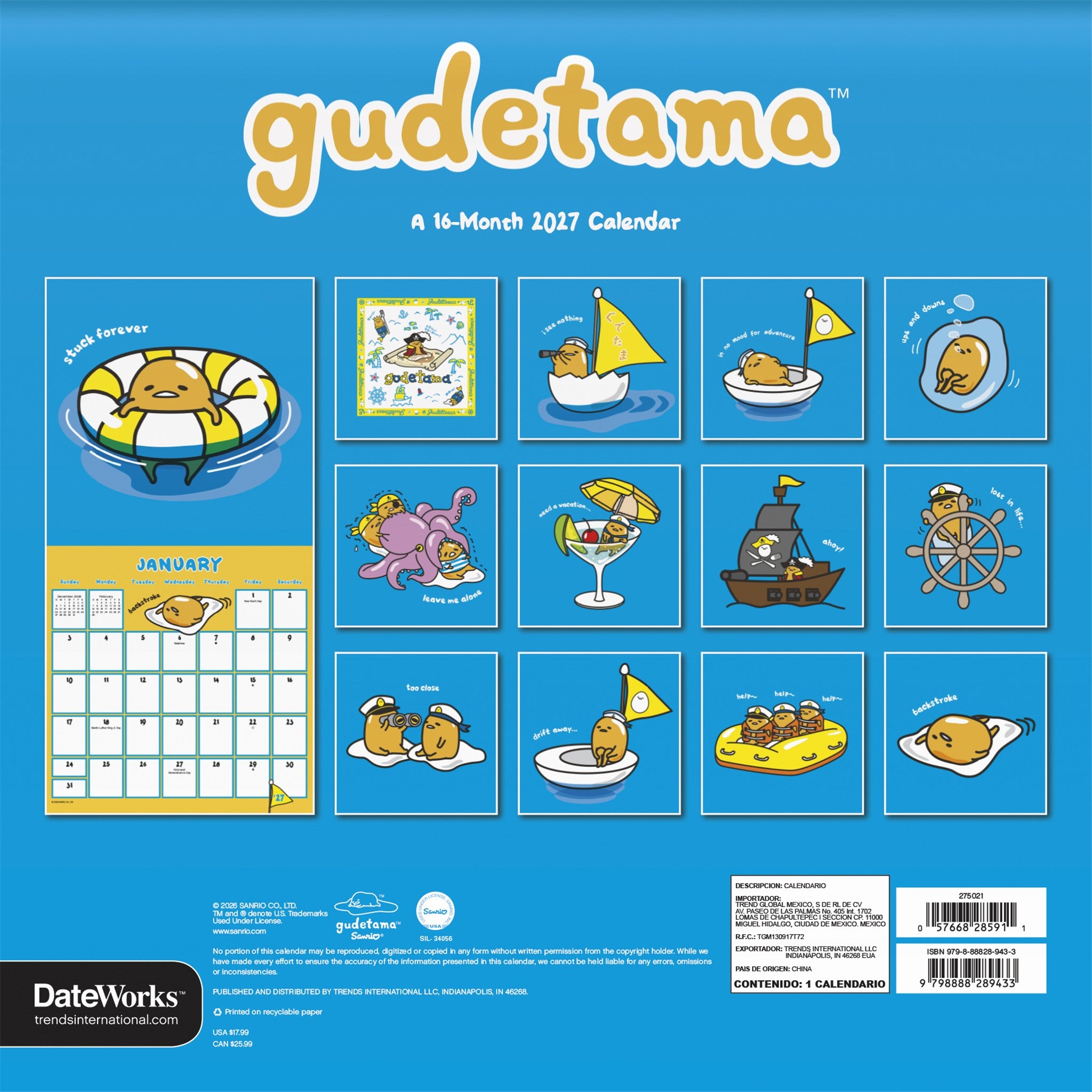 Calendrier mural Gudetama 2027 - Disponible en ligne uniquement