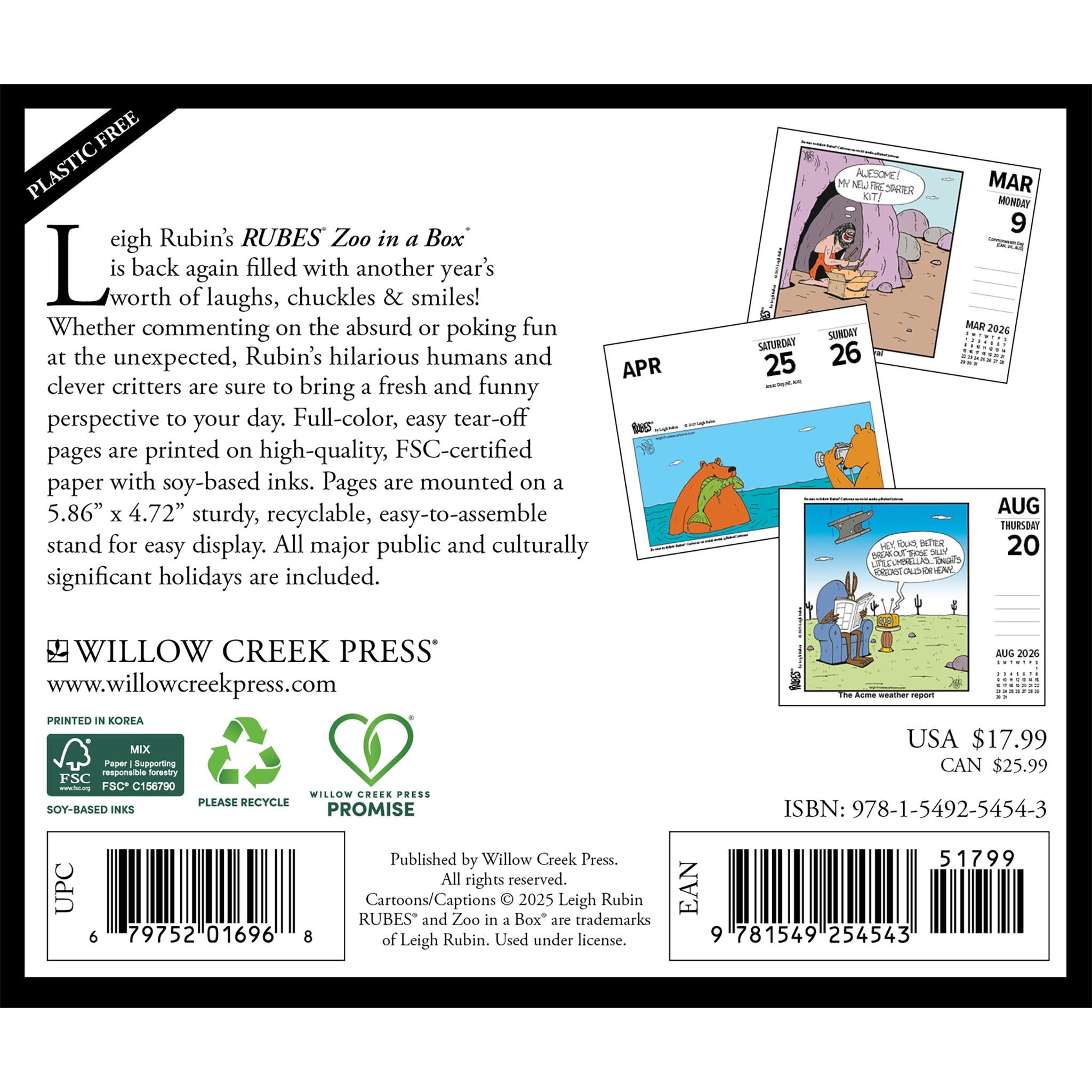 Calendrier Rubes Zoo In A Box 2026 - Disponible uniquement en ligne