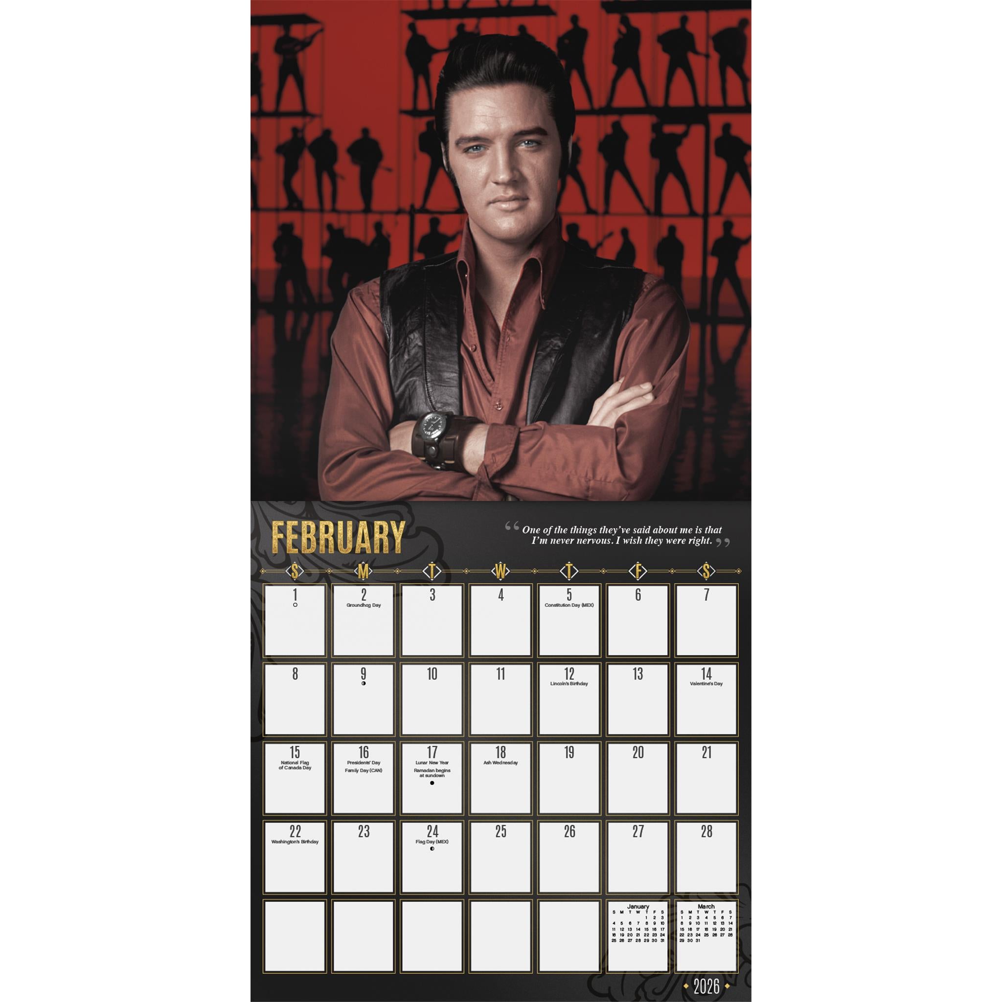 Calendrier mural Elvis Presley Édition Collector 2026 - Disponible uniquement en ligne